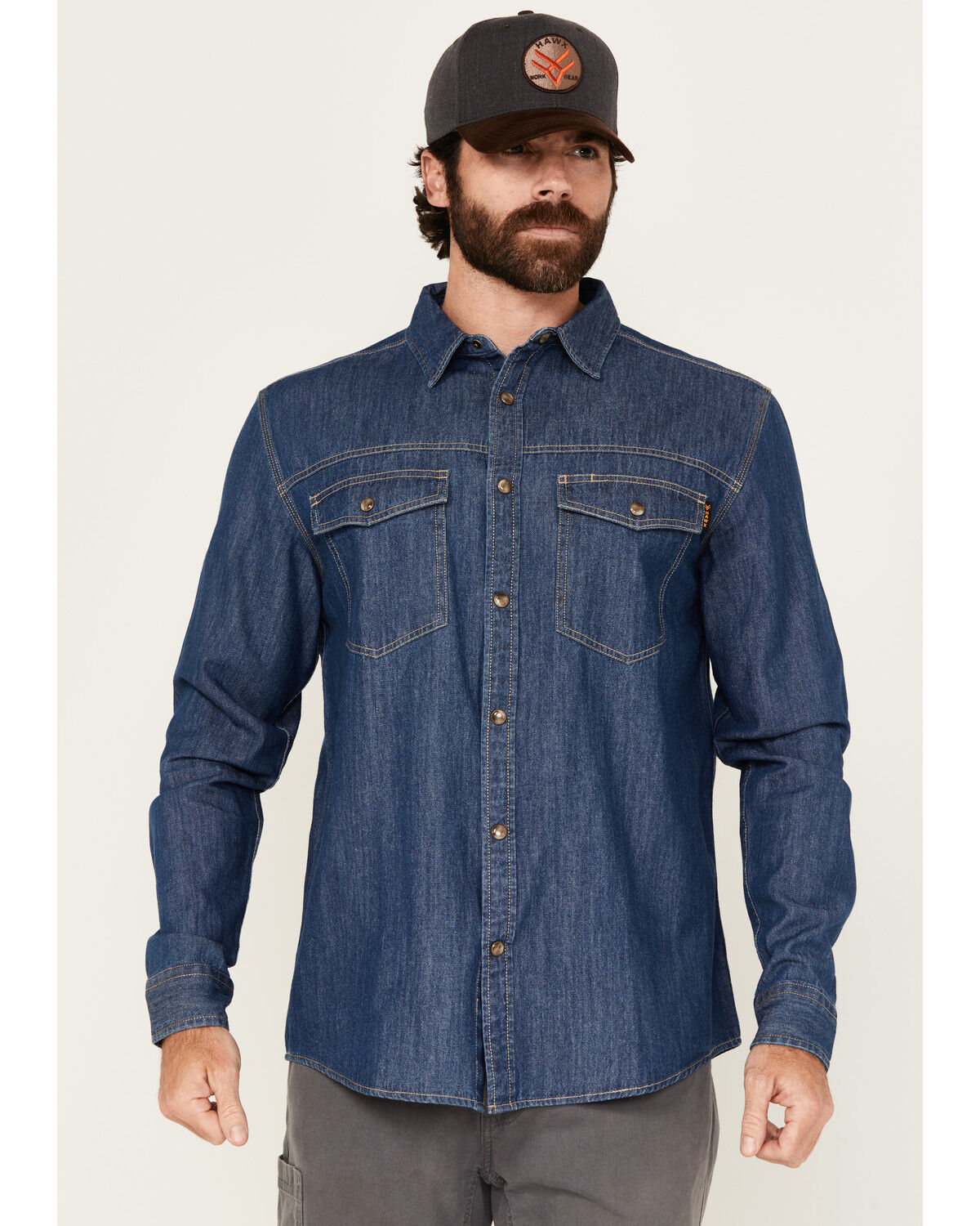 Hawx Men's Core Long Sleeve Snap Denim Work Shirt - Big & Tall