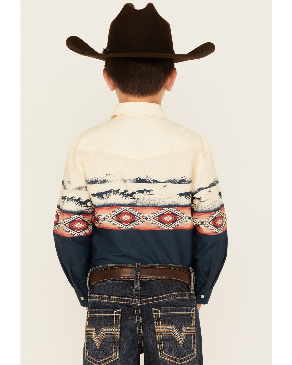 Roper Boys' Vintage Running Horses Boarder Long Sleeve Snap Western Shirt