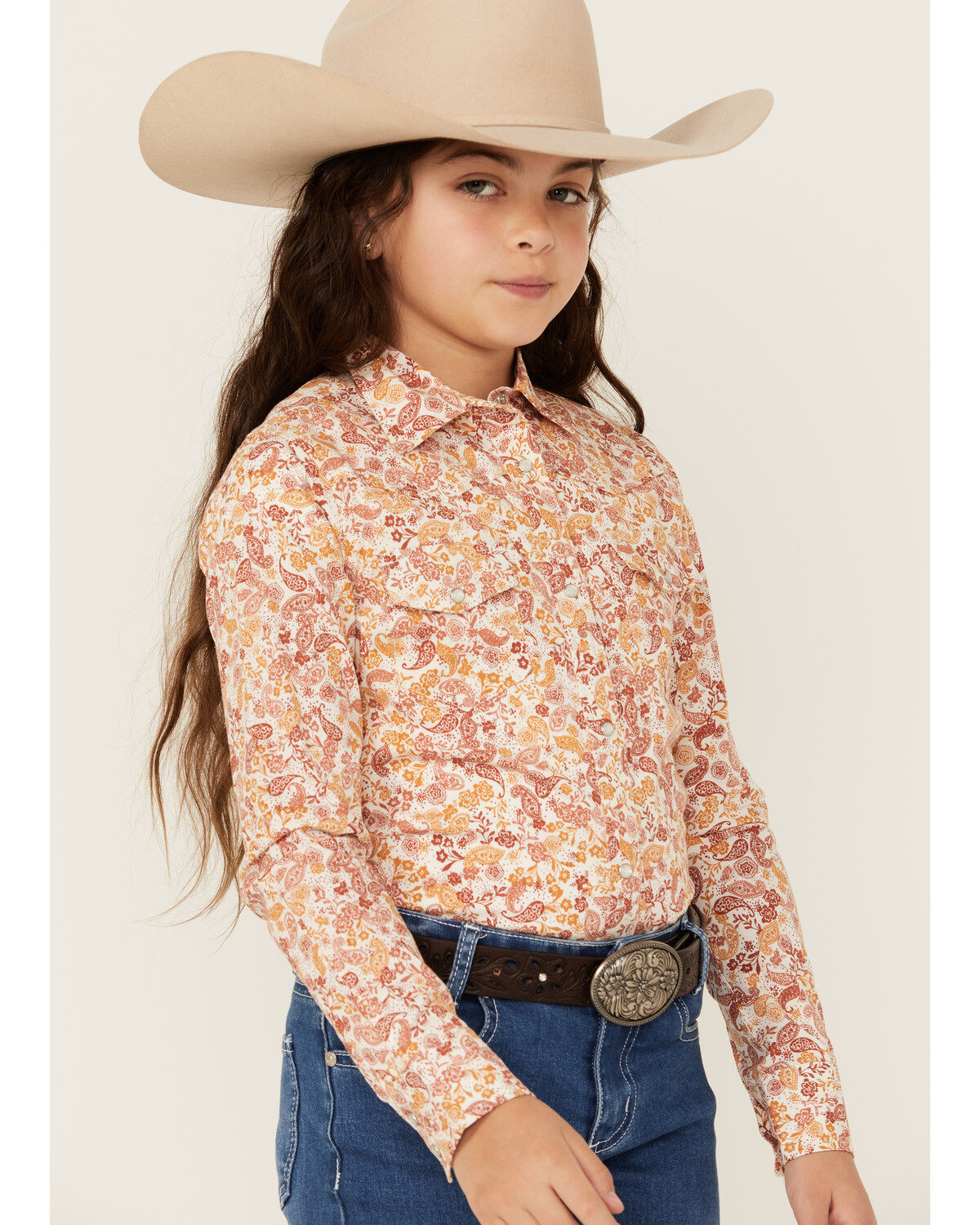 Shyanne Girls' Ash Floral Print Long Sleeve Pearl Snap Stretch Western Shirt