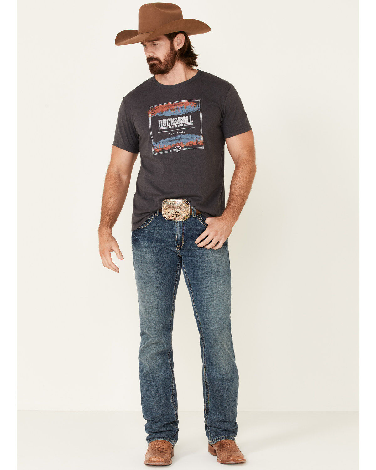 Rock & Roll Denim Men's Charcoal Square Graphic Short Sleeve T-Shirt