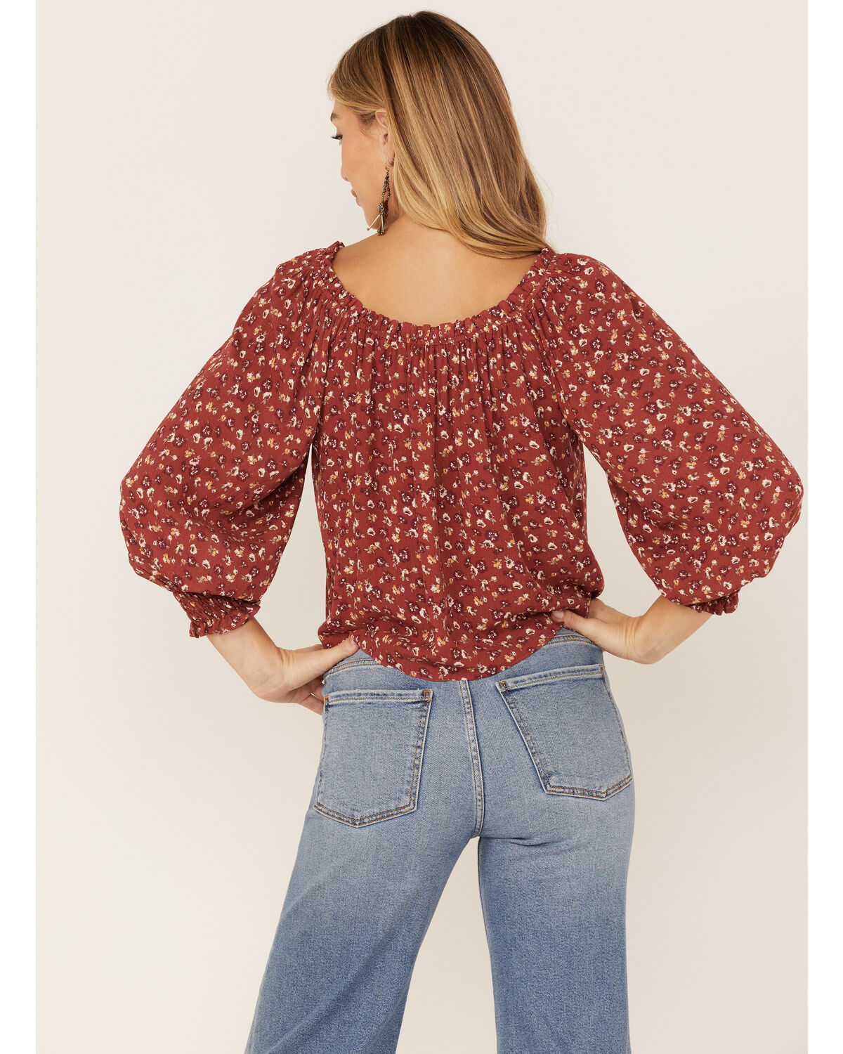 Wild Moss Women's Rust Floral Peasant Top