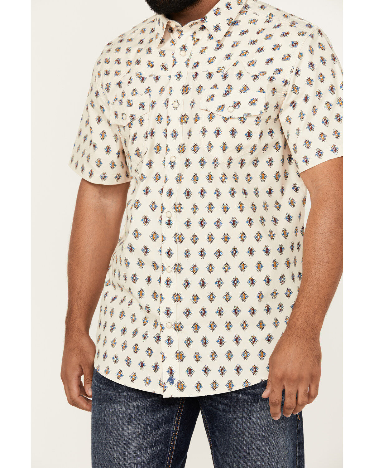 Moonshine Spirit Men's Groove Geo Print Short Sleeve Snap Western Shirt