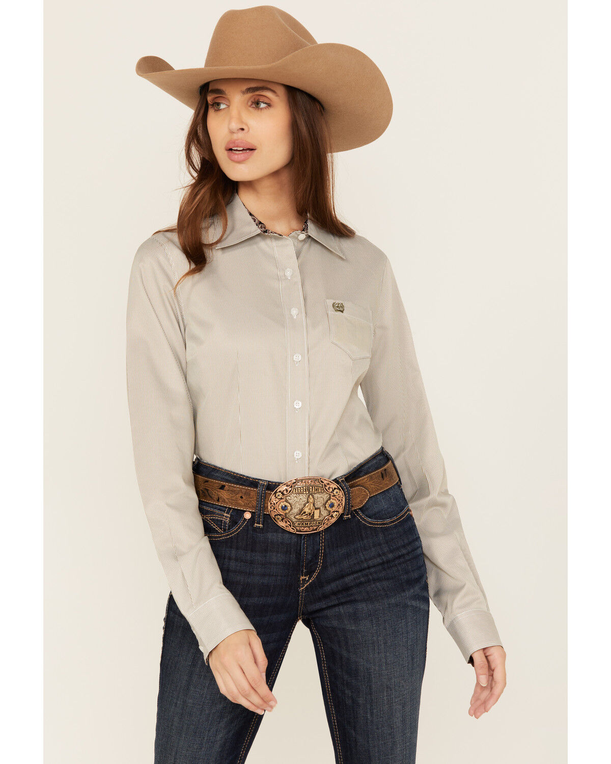 Cinch Women's Striped Long Sleeve Button-Down Western Shirt