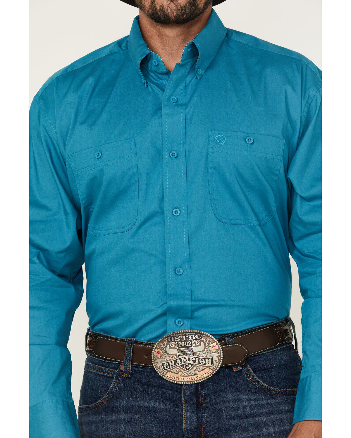 George Strait by Wrangler Men's Solid Long Sleeve Button-Down Stretch Western Shirt - Big
