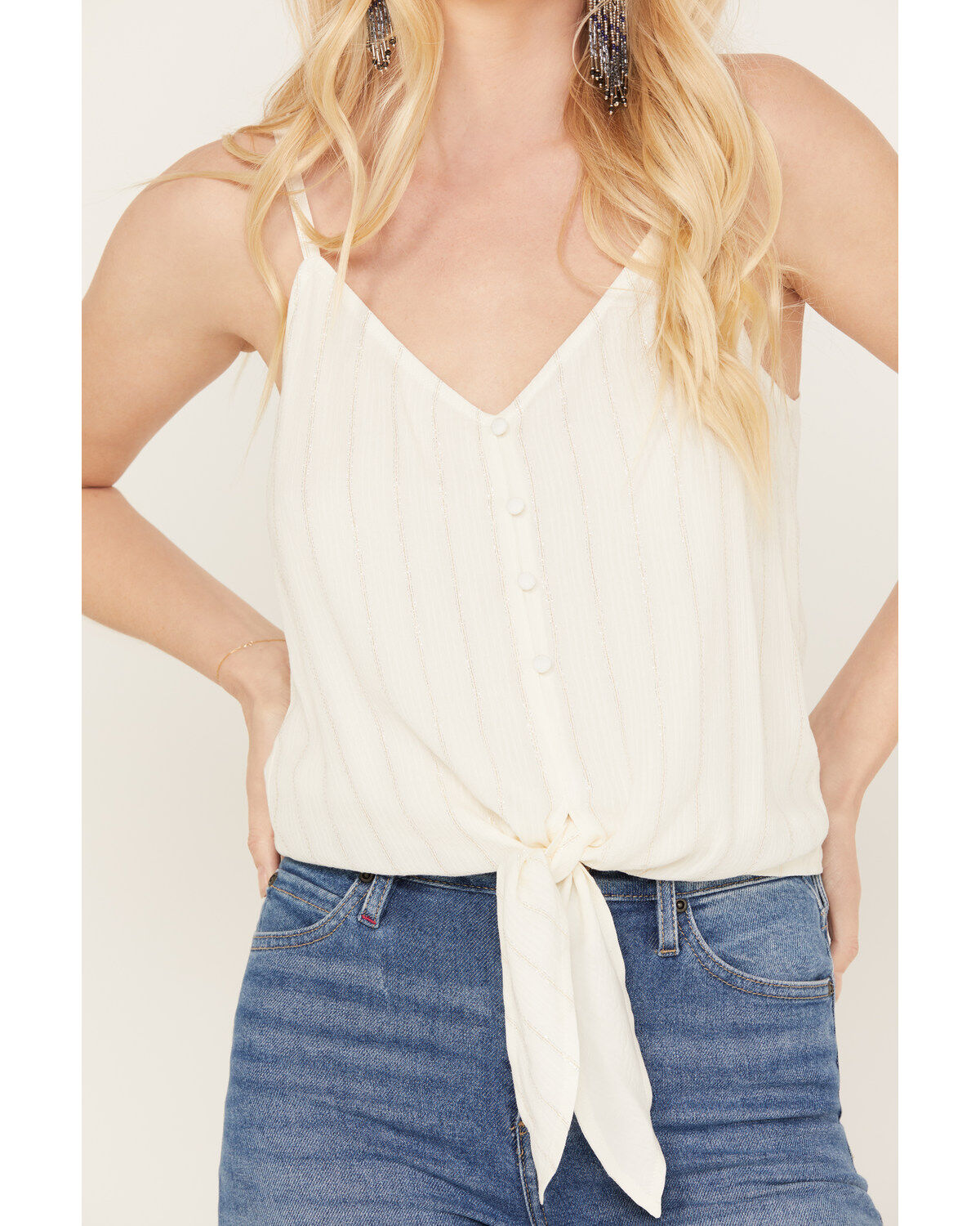 Idyllwind Women's Rio Metallic Striped Tie Tank Top