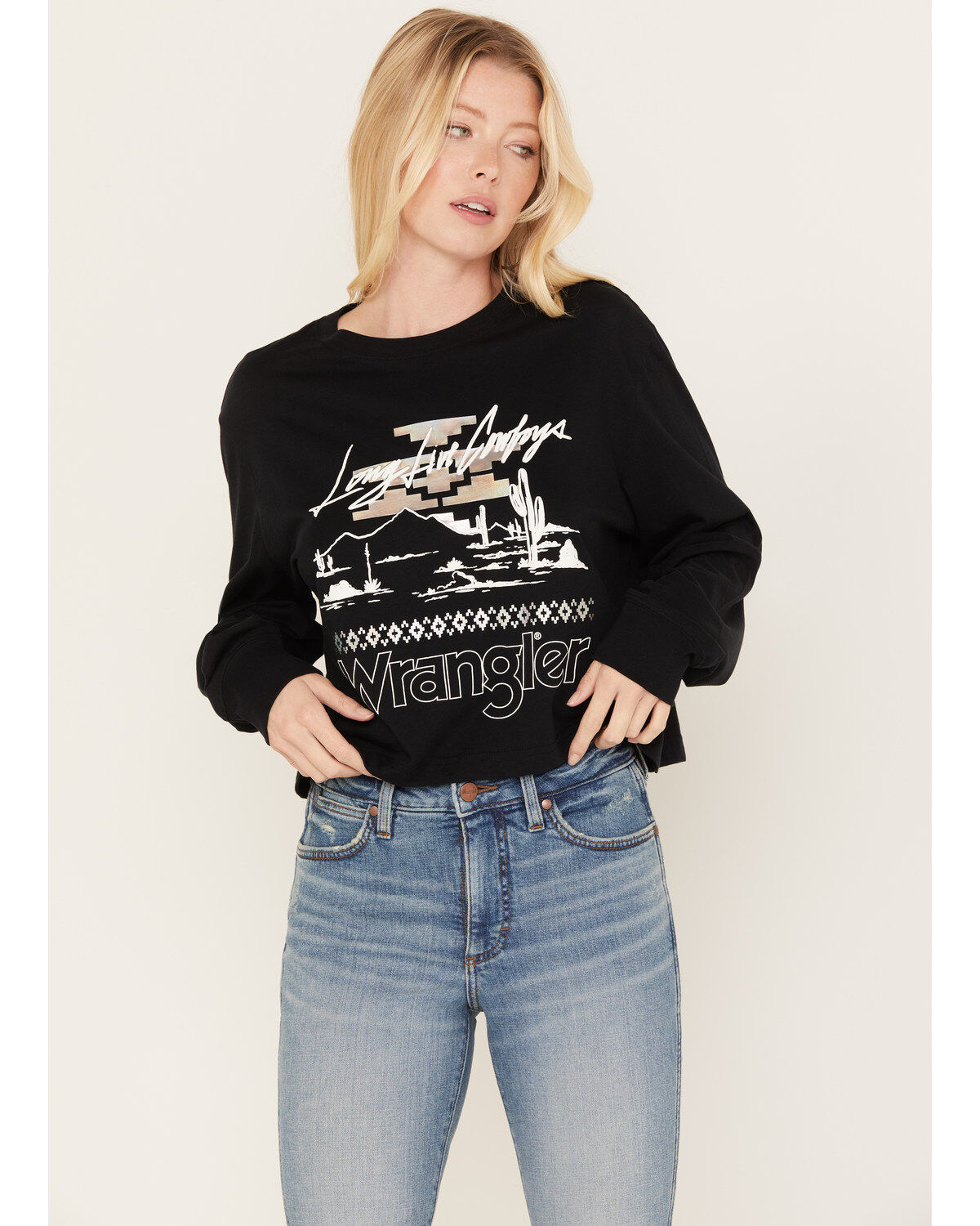 Wrangler Retro Women's Long Live Cowboys Abstract Long Sleeve Graphic Tee
