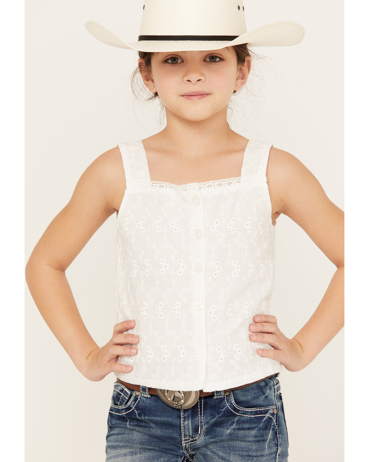 Shyanne Girls' Eyelet Button Front Tank Top