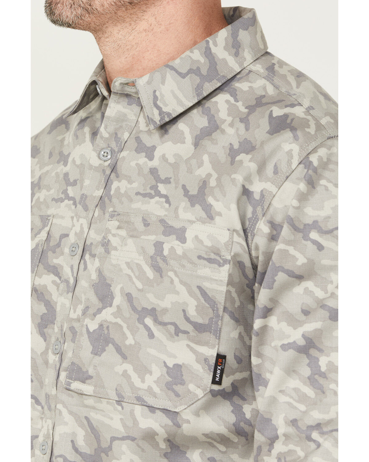 Hawx Men's FR Camo Print Long Sleeve Button-Down Stretch Work Shirt