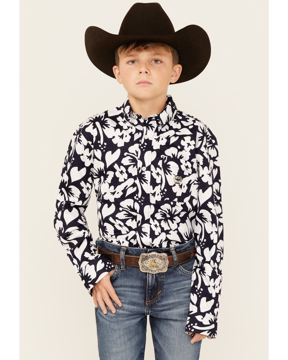 Cinch Boys' Floral Print Long Sleeve Button-Down Western Shirt
