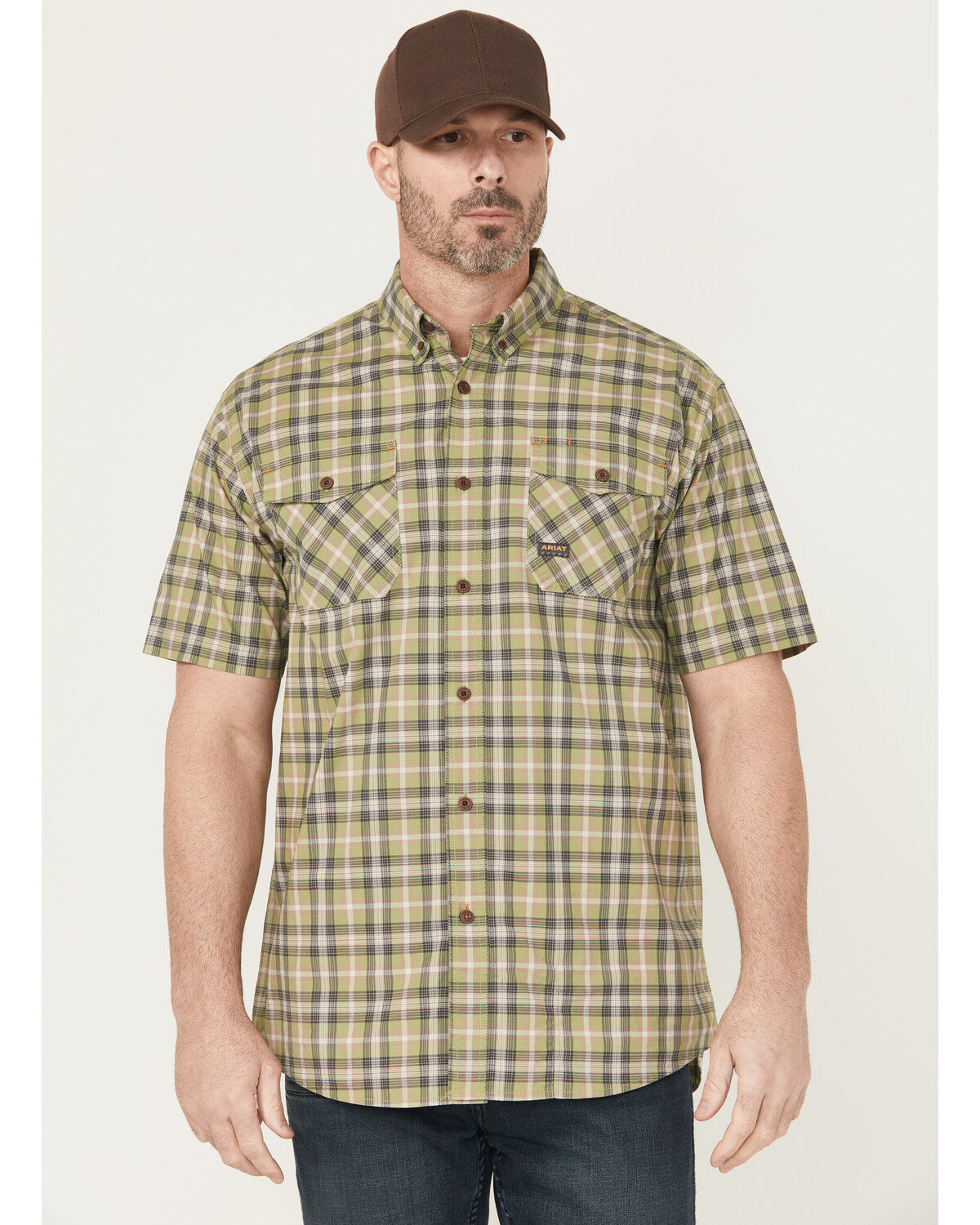 Ariat Men's Rebar Made Tough Short Plaid Print Sleeve Button-Down Stretch Work Shirt