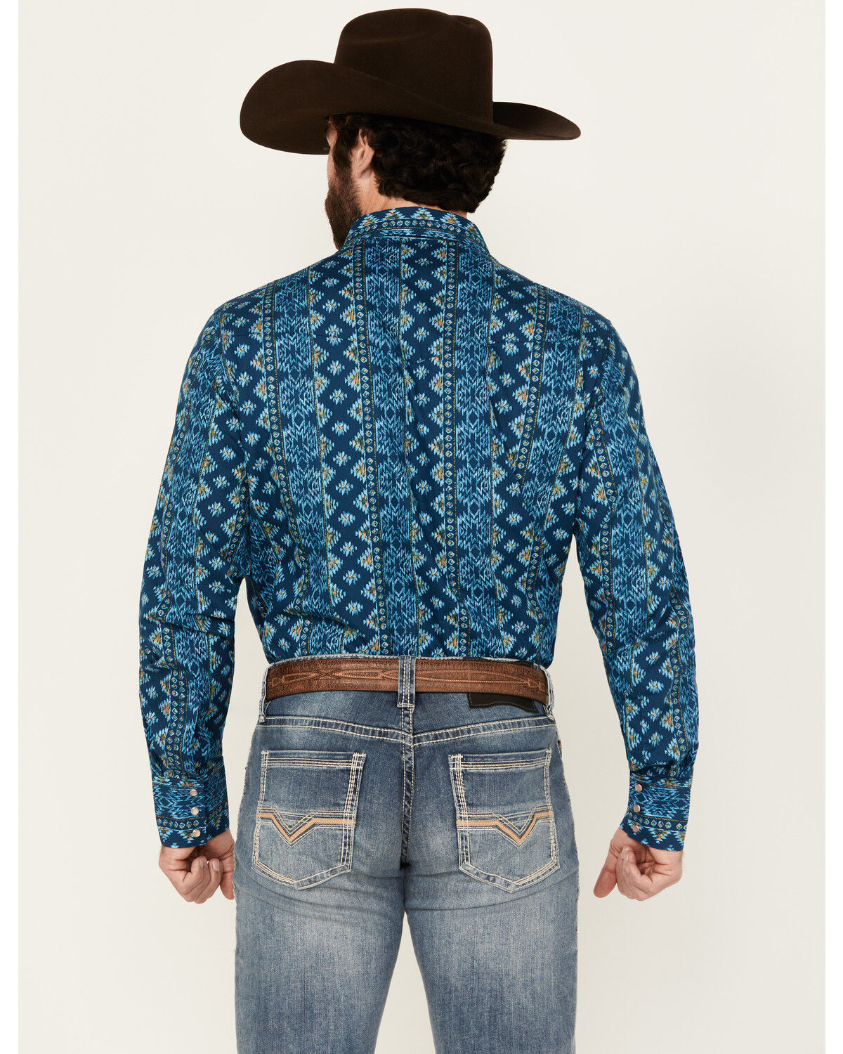 Wrangler Men's Checotah Southwestern Striped Long Sleeve Pearl Snap Western Shirt