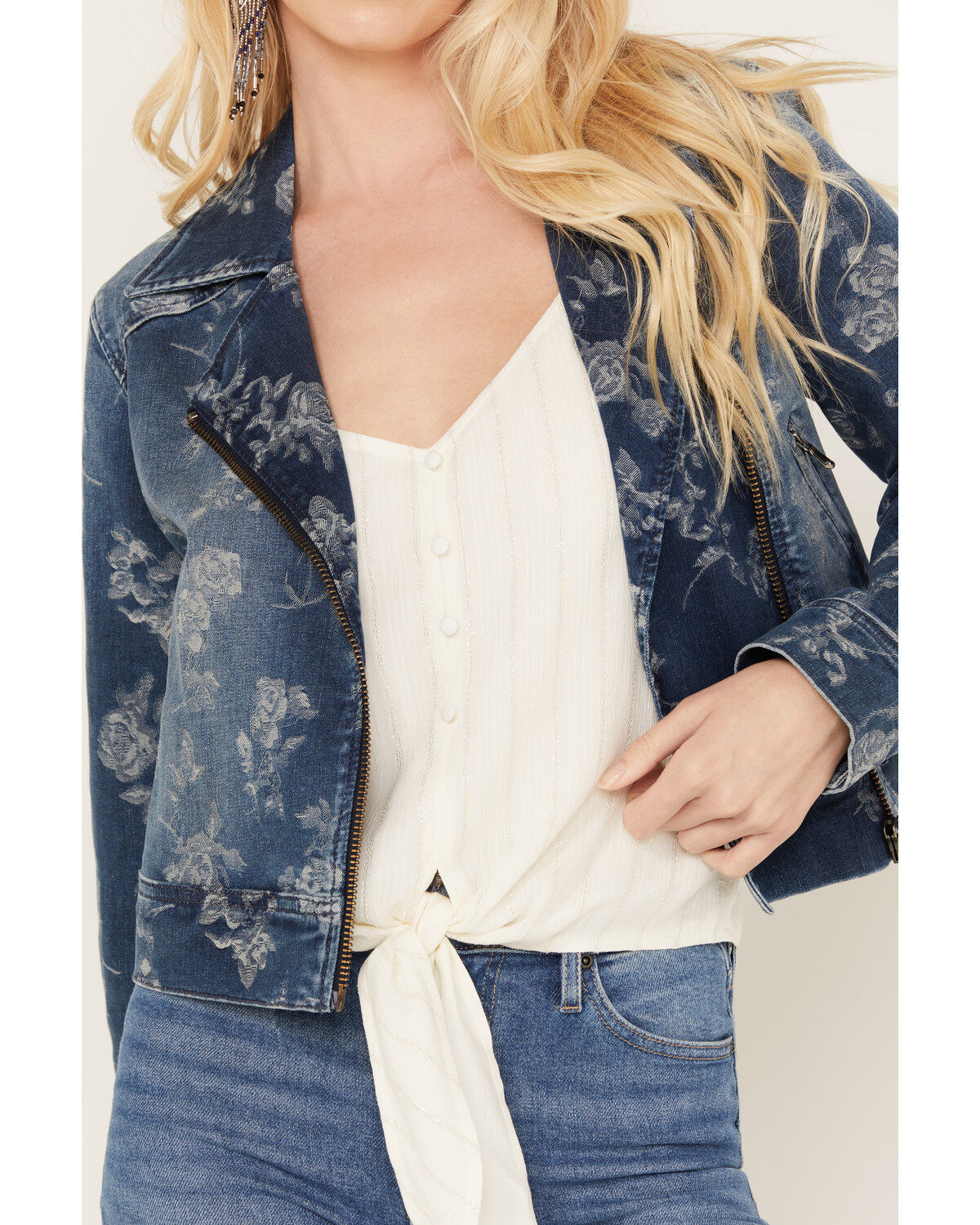 Idyllwind Women's Floral Drive Print Denim Moto Jacket