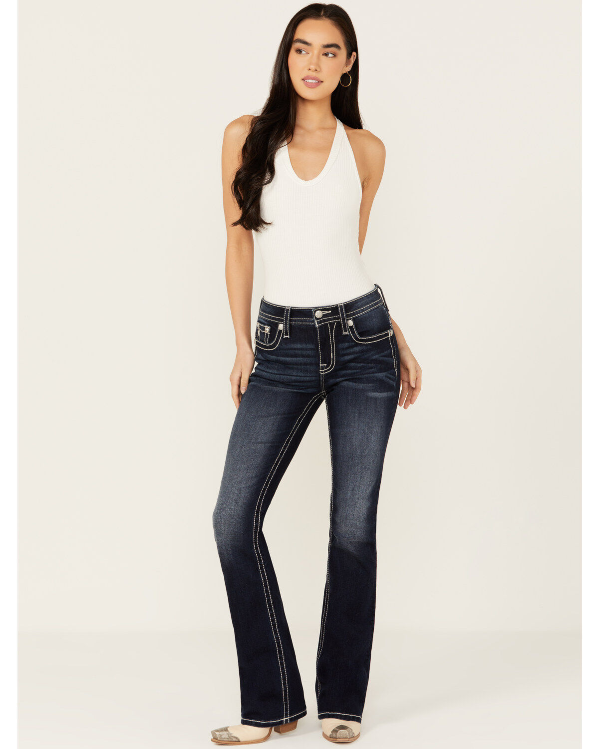 Miss Me Women's Dark Wash Wing Pocket Bootcut Stretch Denim Jeans