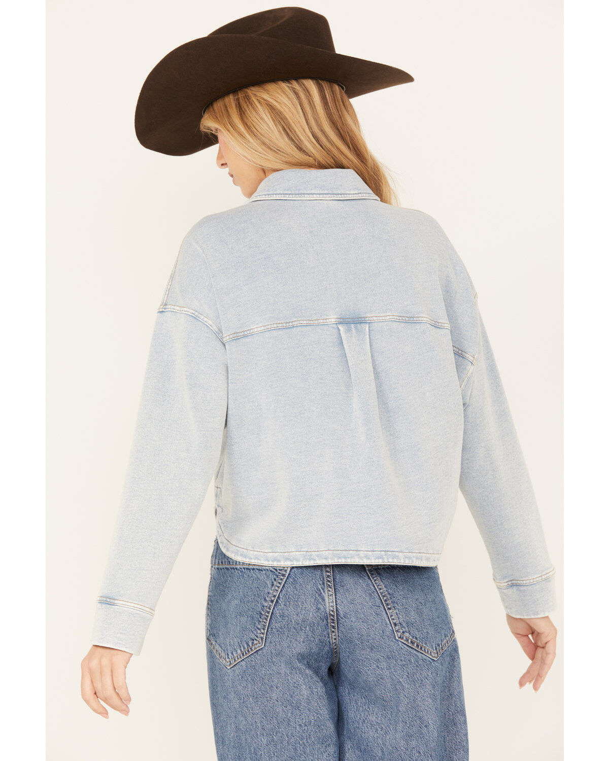 White Crow Women's Denim Knit Cropped Shacket