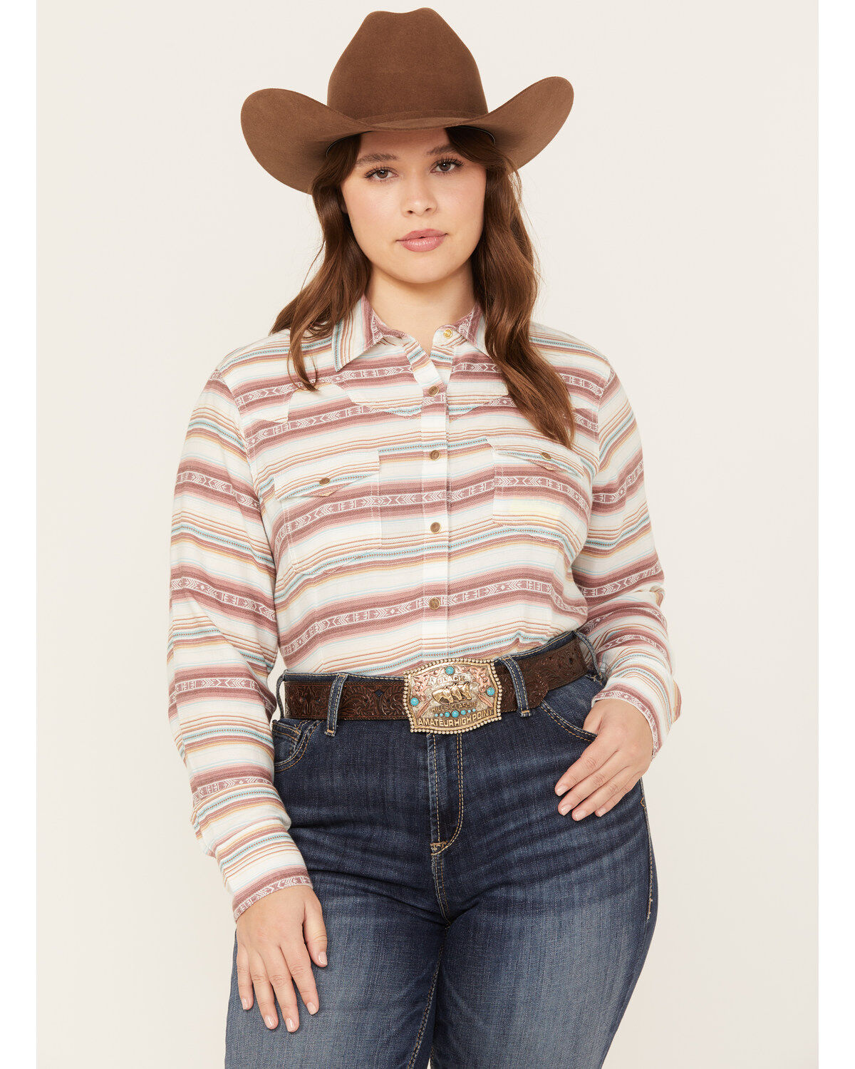 Ariat Women's R.E.A.L. Serape Jacquard Print Long Sleeve Snap Western Shirt - Plus