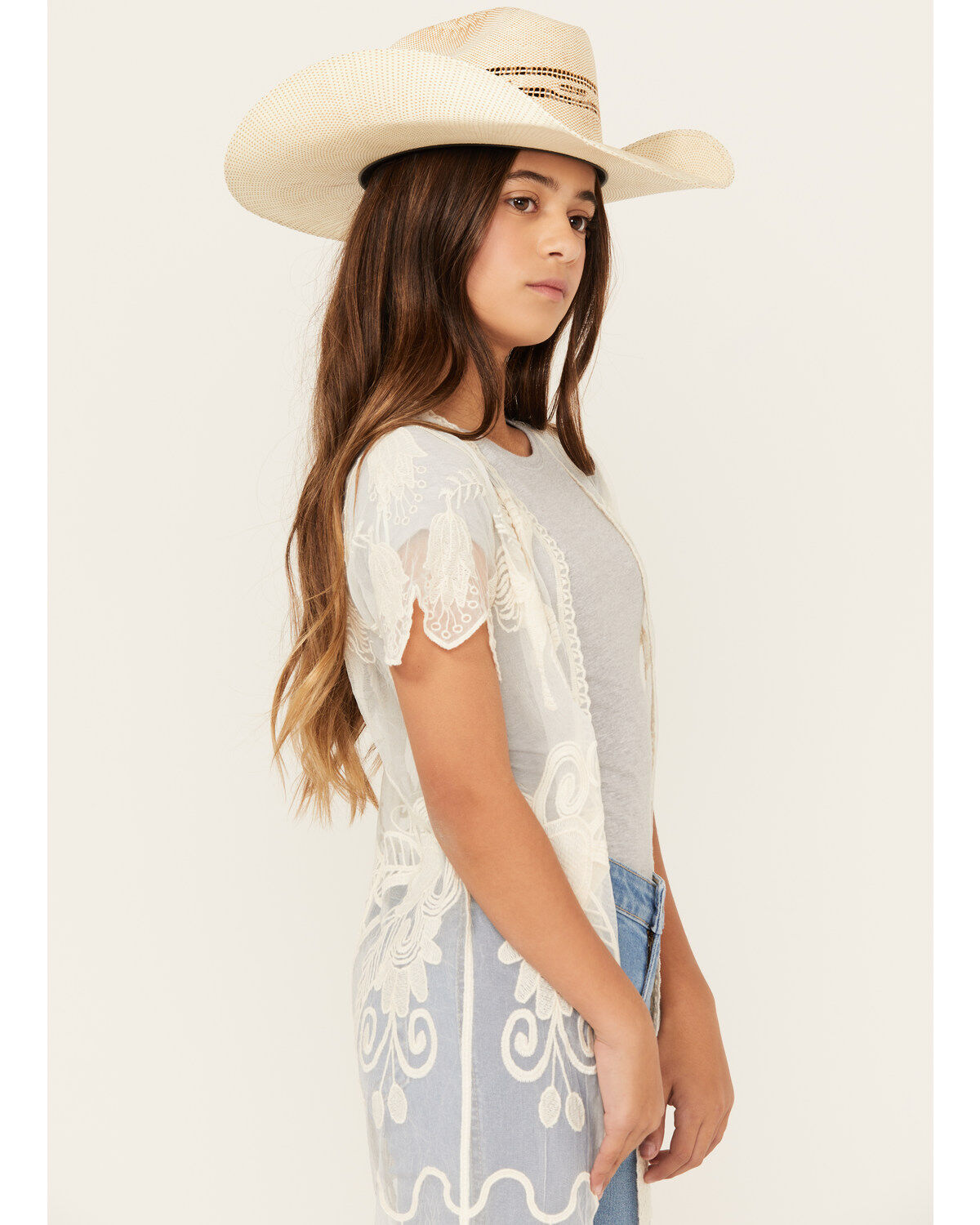 Shyanne Girls' Yee Haw Embroidered Lace Kimono