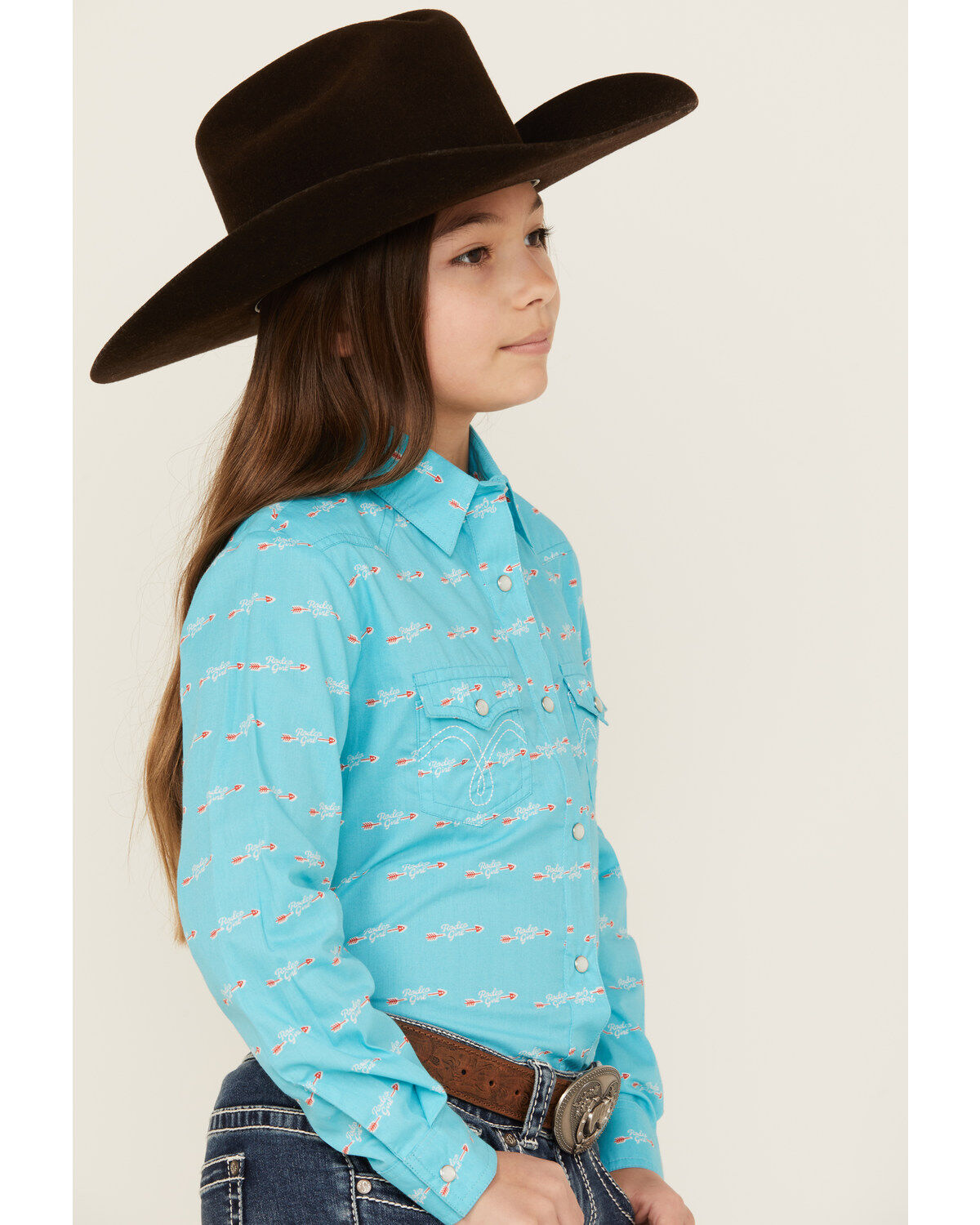 Panhandle Girls' Rodeo Arrow Print Long Sleeve Pearl Snap Western Shirt