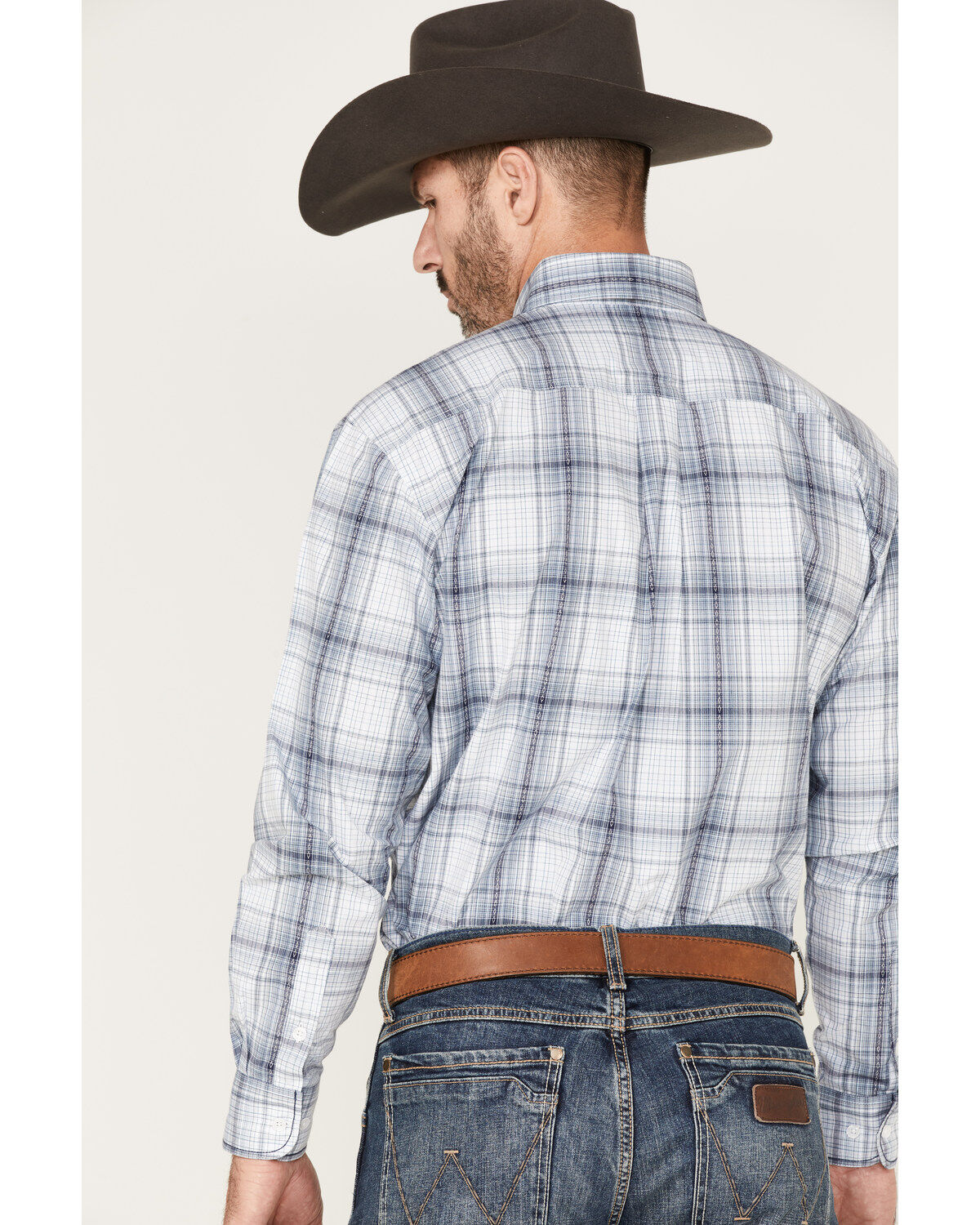 Rough Stock by Panhandle Men's Dobby Plaid Print Long Sleeve Button Down Shirt