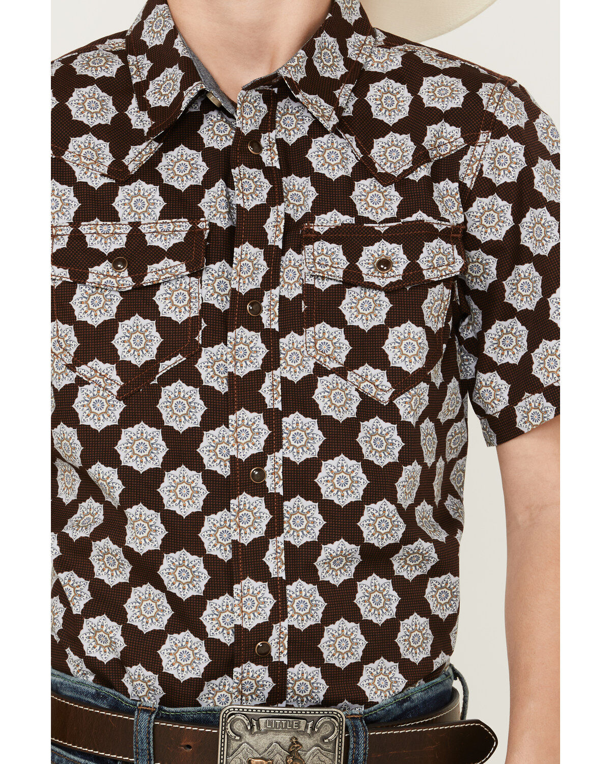 Cody James Boys' Medallion Print Short Sleeve Snap Western Shirt