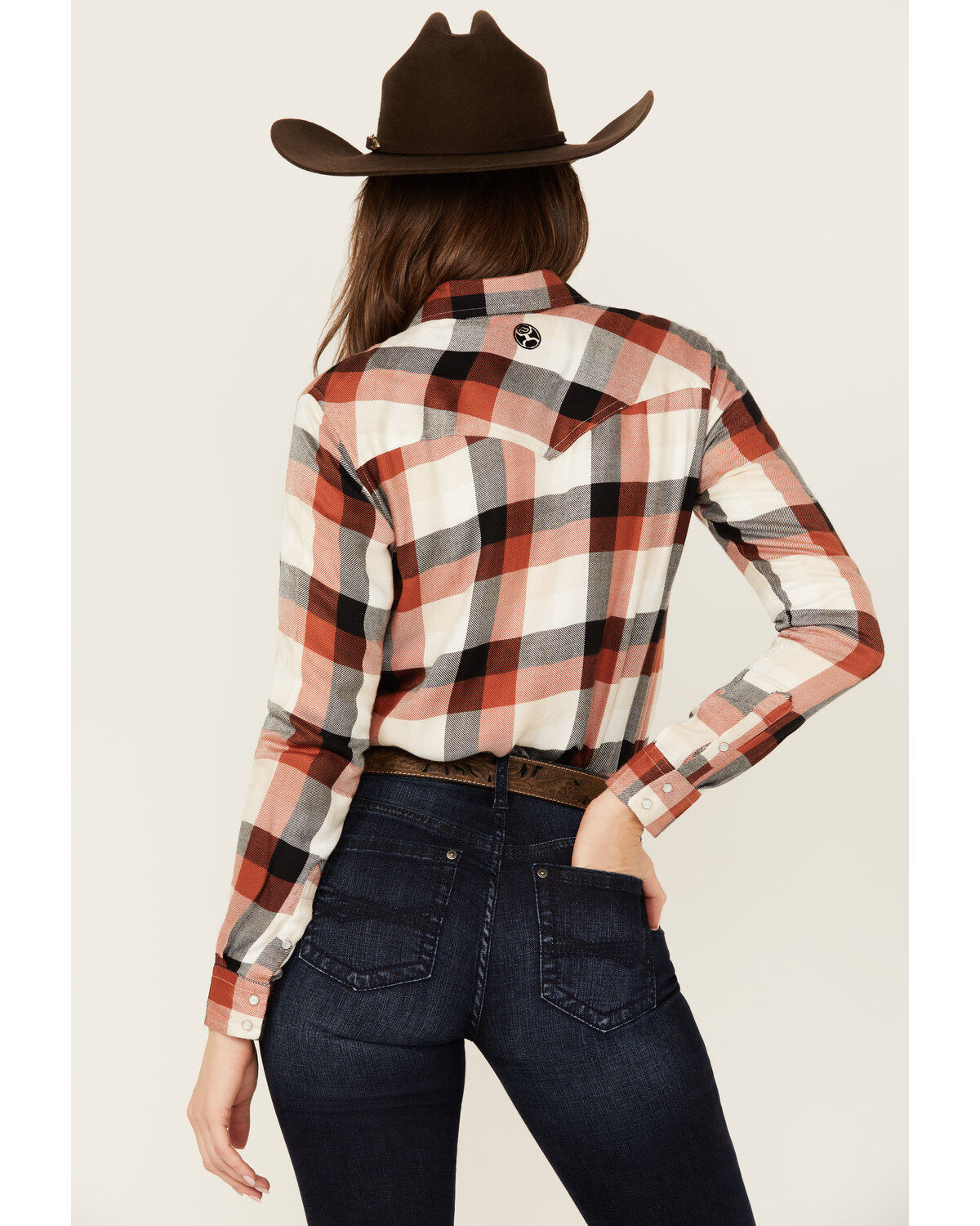 Hooey Women's Plaid Print Long Sleeve Pearl Snap Flannel Shirt