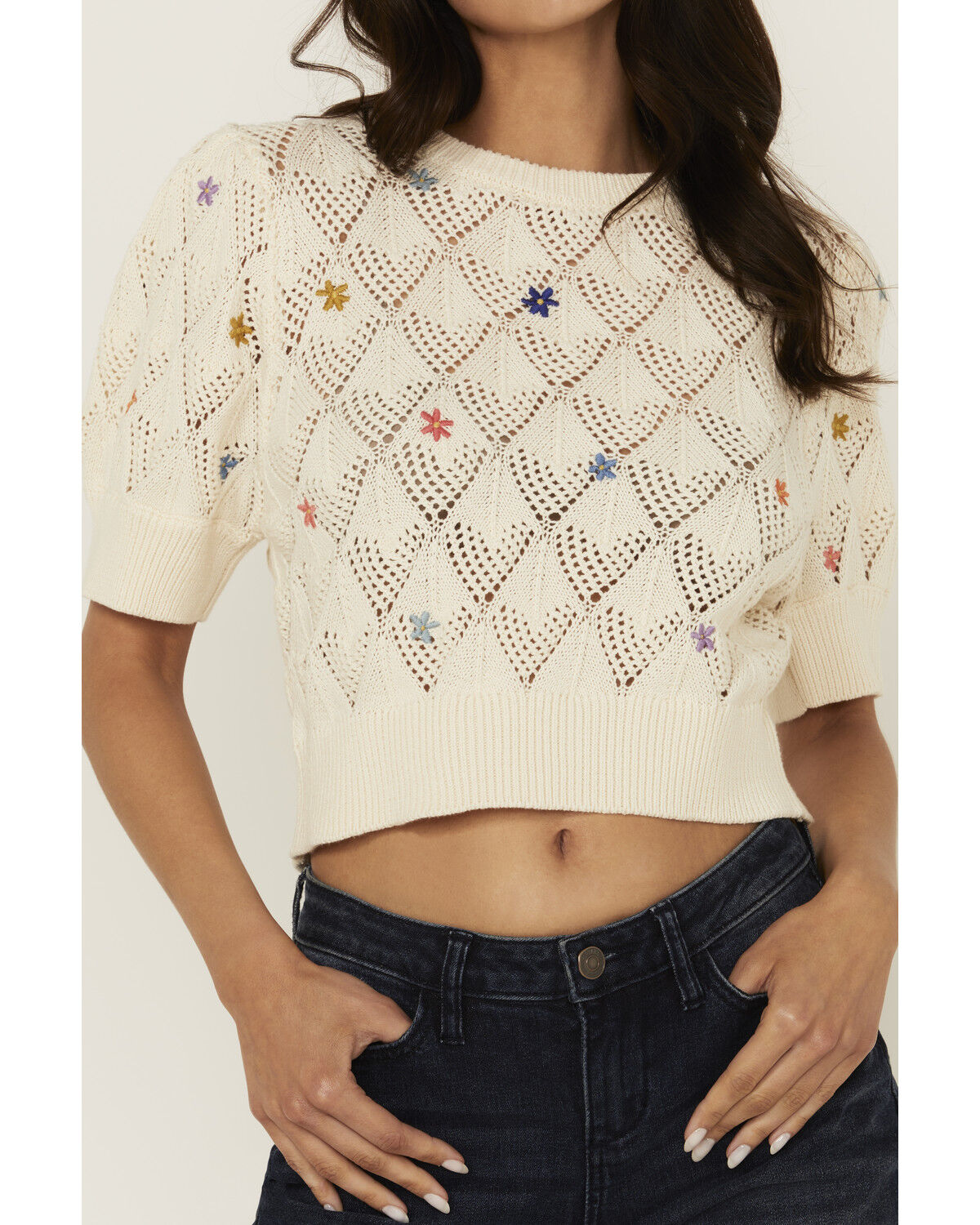 Driftwood Women's Floral Embroidered Knit Top