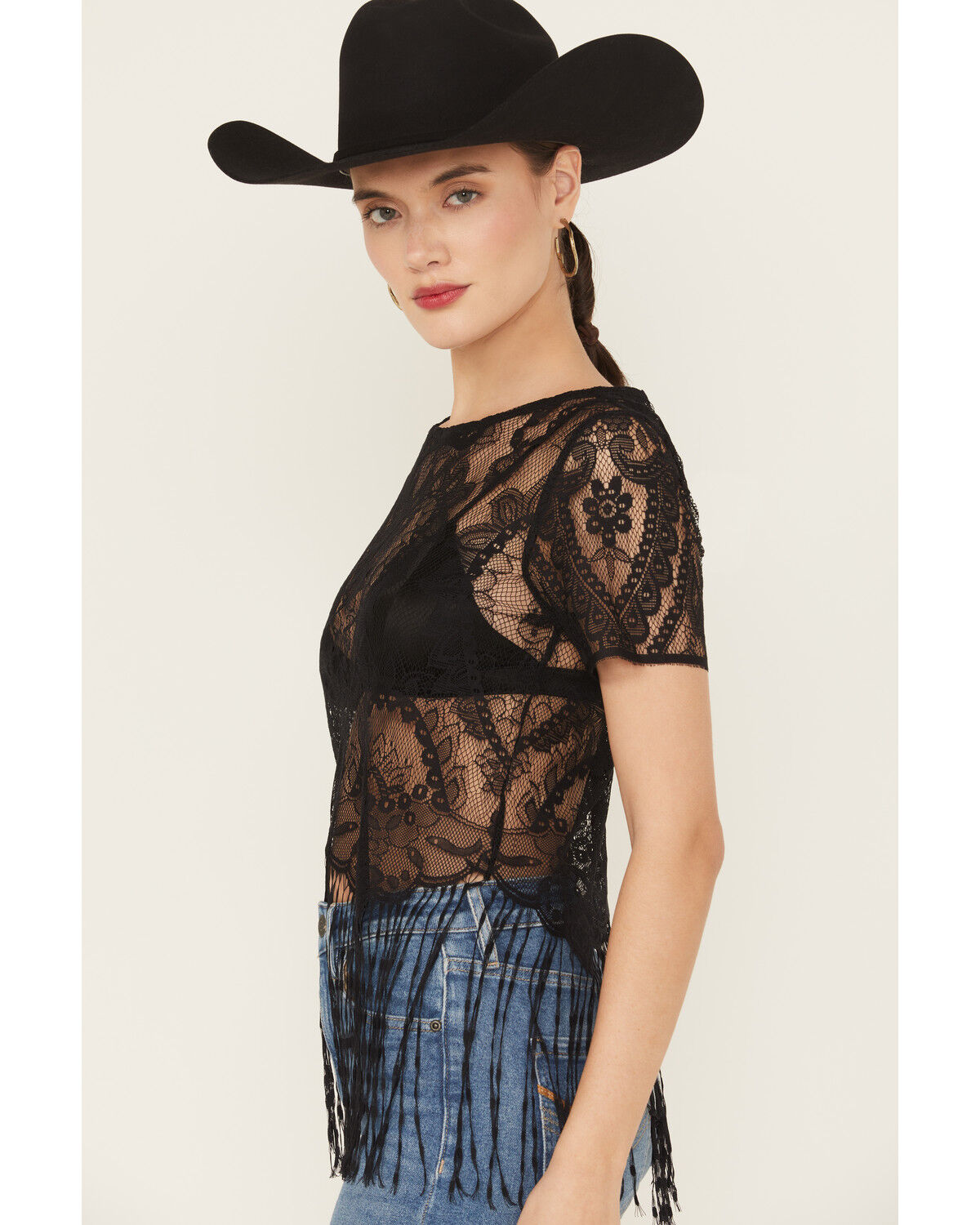 Idyllwind Women's Lace Fringe Short Sleeve Shirt