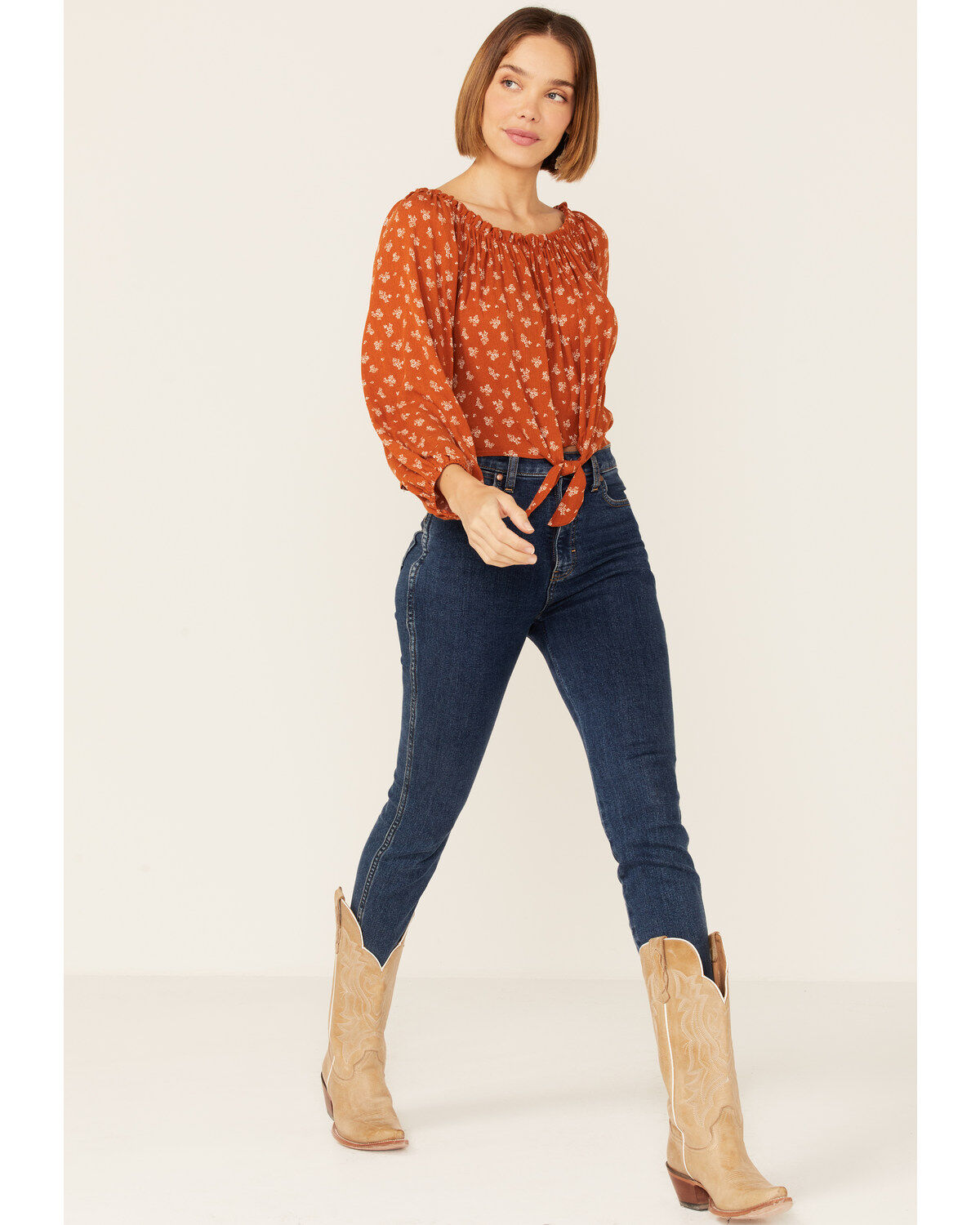 Wild Moss Women's Floral Off The Shoulder Tie-Front Top