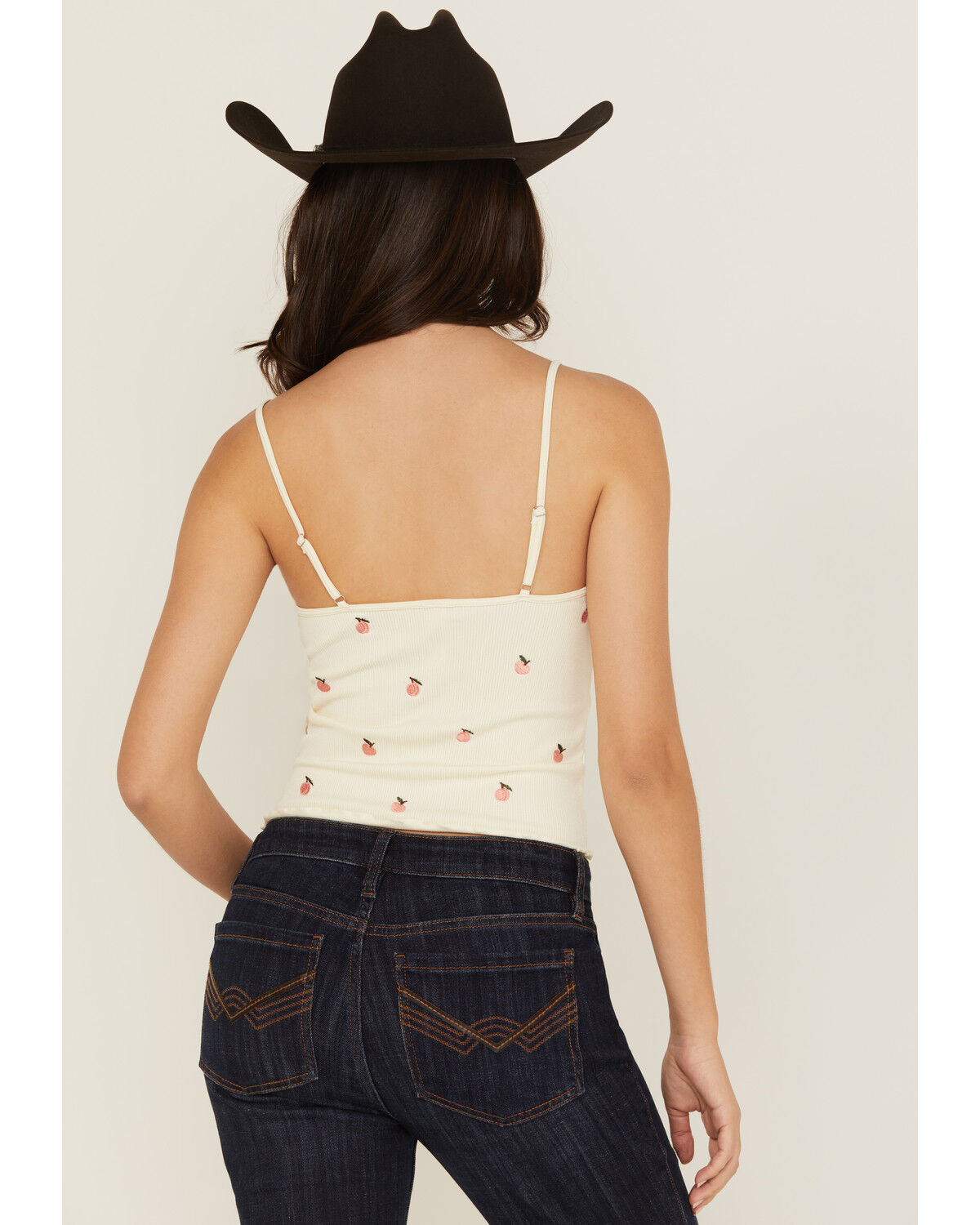 Fornia Women's Peach Embroidered Sleeveless Cropped Tank Top