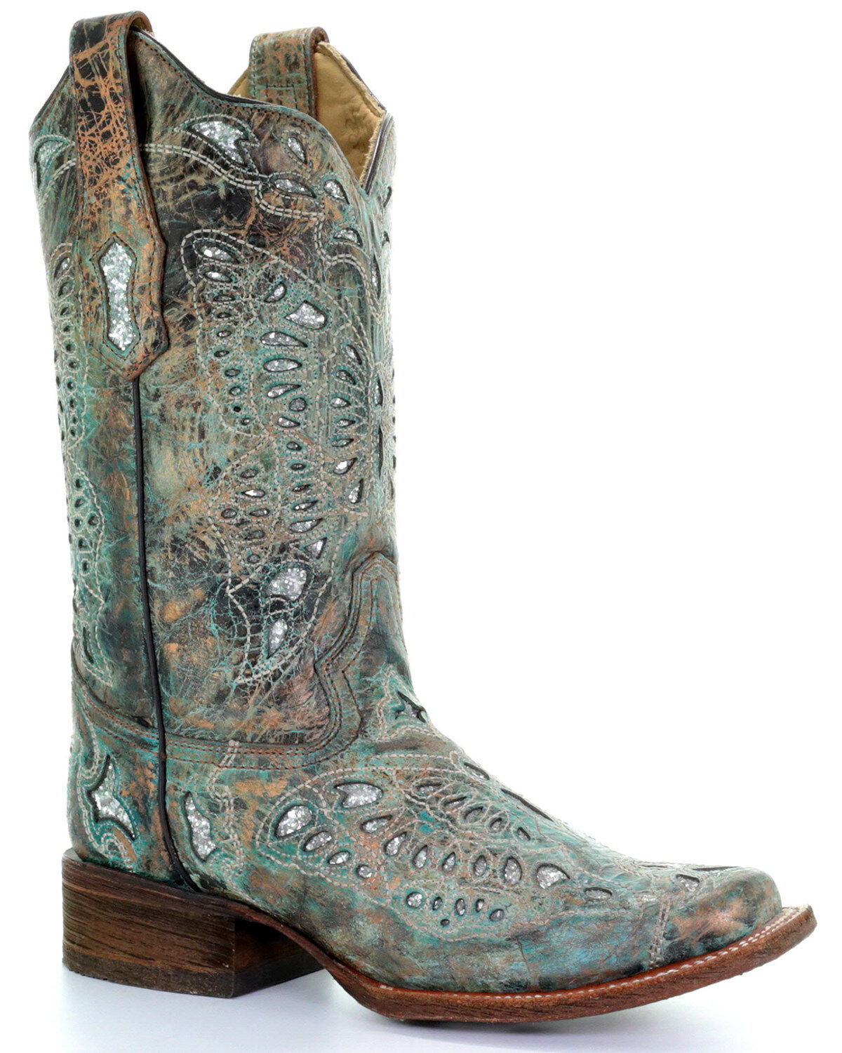 Corral Women's Metallic Bronze Glitter Butterfly Western Boots - Square Toe