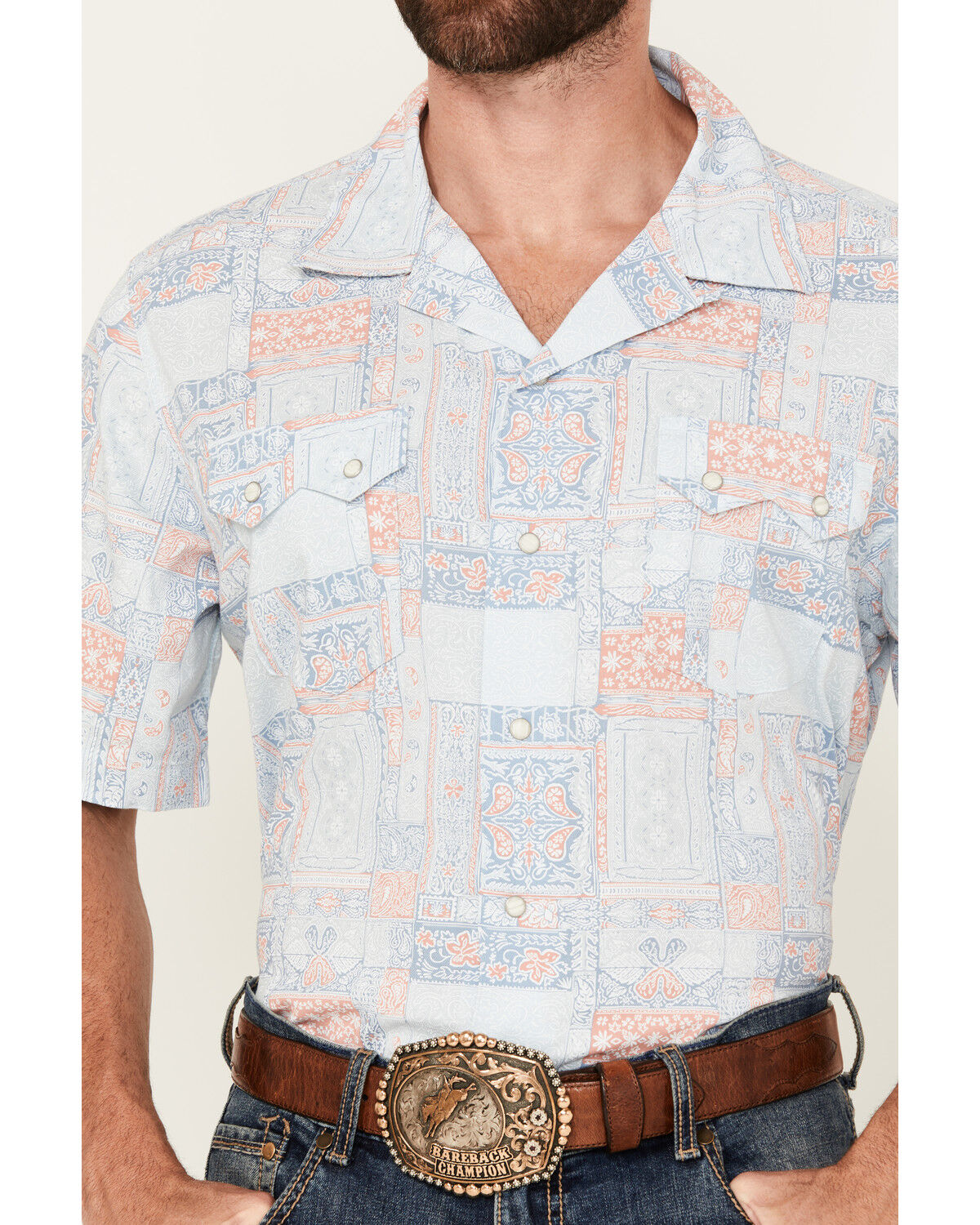 Wrangler Men's Coconut Cowboy Bandana Print Short Sleeve Snap Western Shirt