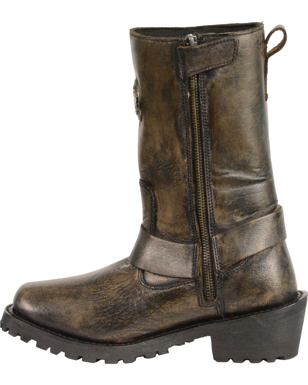 Milwaukee Leather Women's Distressed Brown Classic Harness Boots - Square Toe