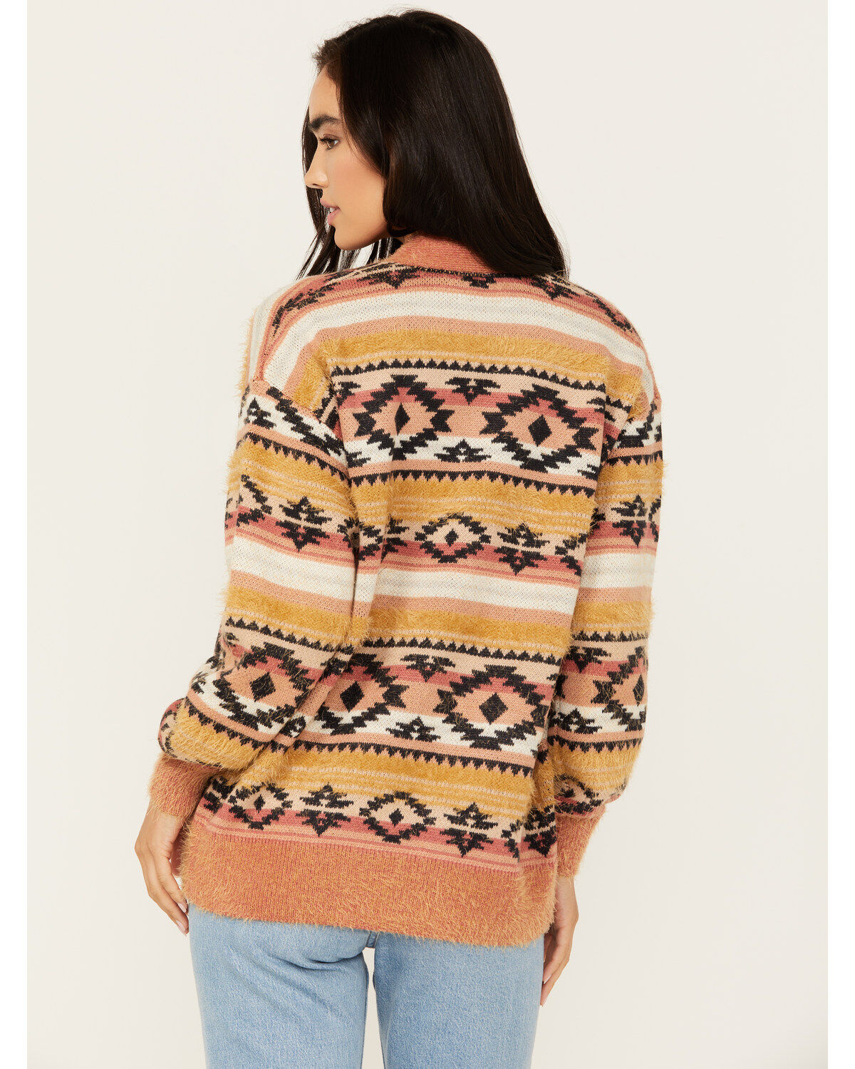 Cruel Girl Women's Southwestern Striped Eyelash Cardigan