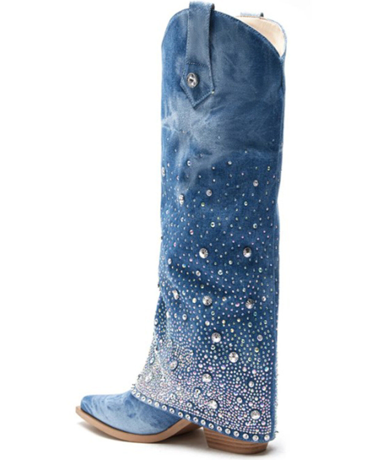 Azalea Wang Women's Mellow Embellished Denim Tall Boots - Snip Toe