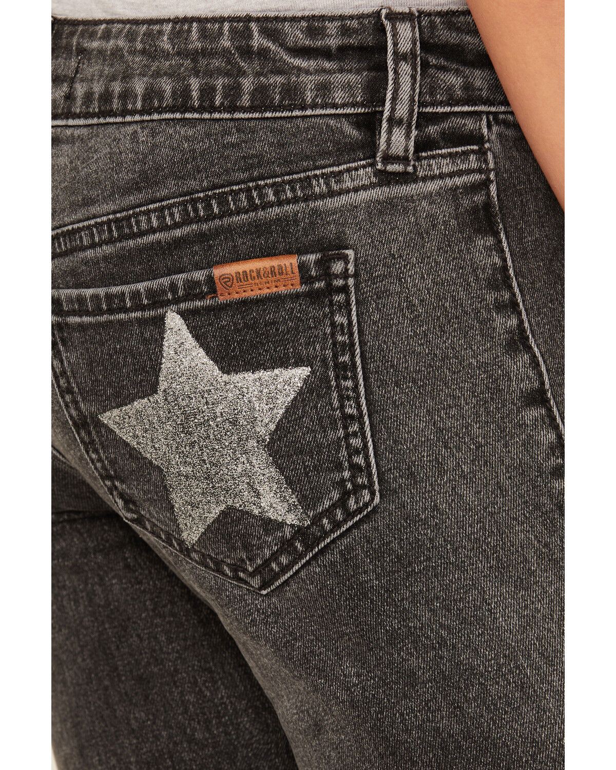 Rock & Roll Denim Girls' Glitter Star Print Flare Stretch Jeans