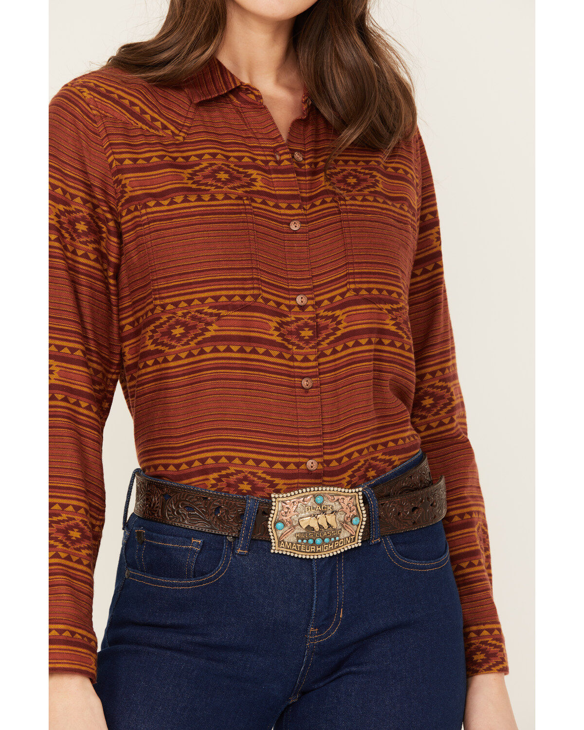 Ariat Women's Real Billie Jean Southwestern Print Long Sleeve Button-Down Western Shirt