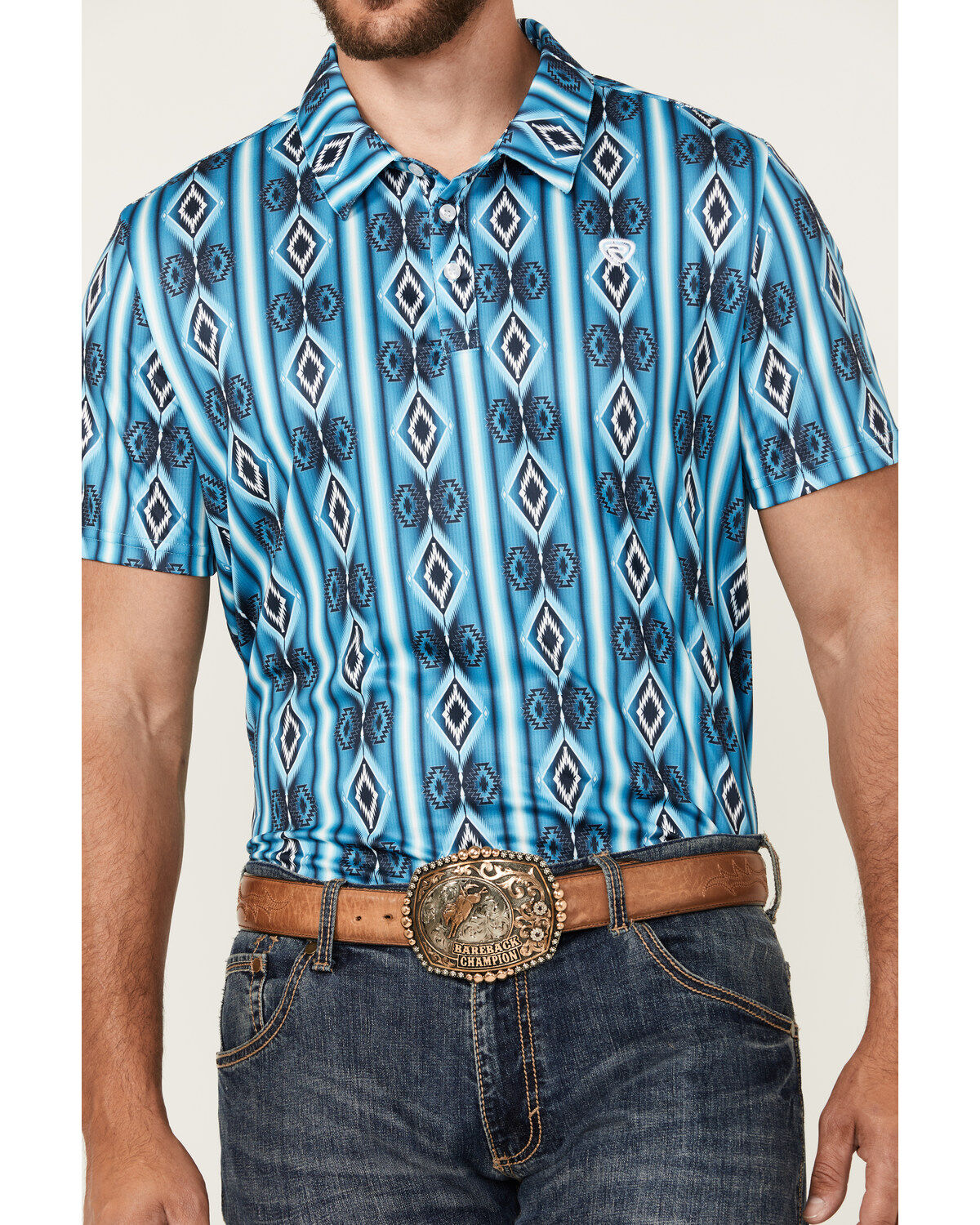 Rock & Roll Denim Men's Southwestern Print Short Sleeve Polo Shirt