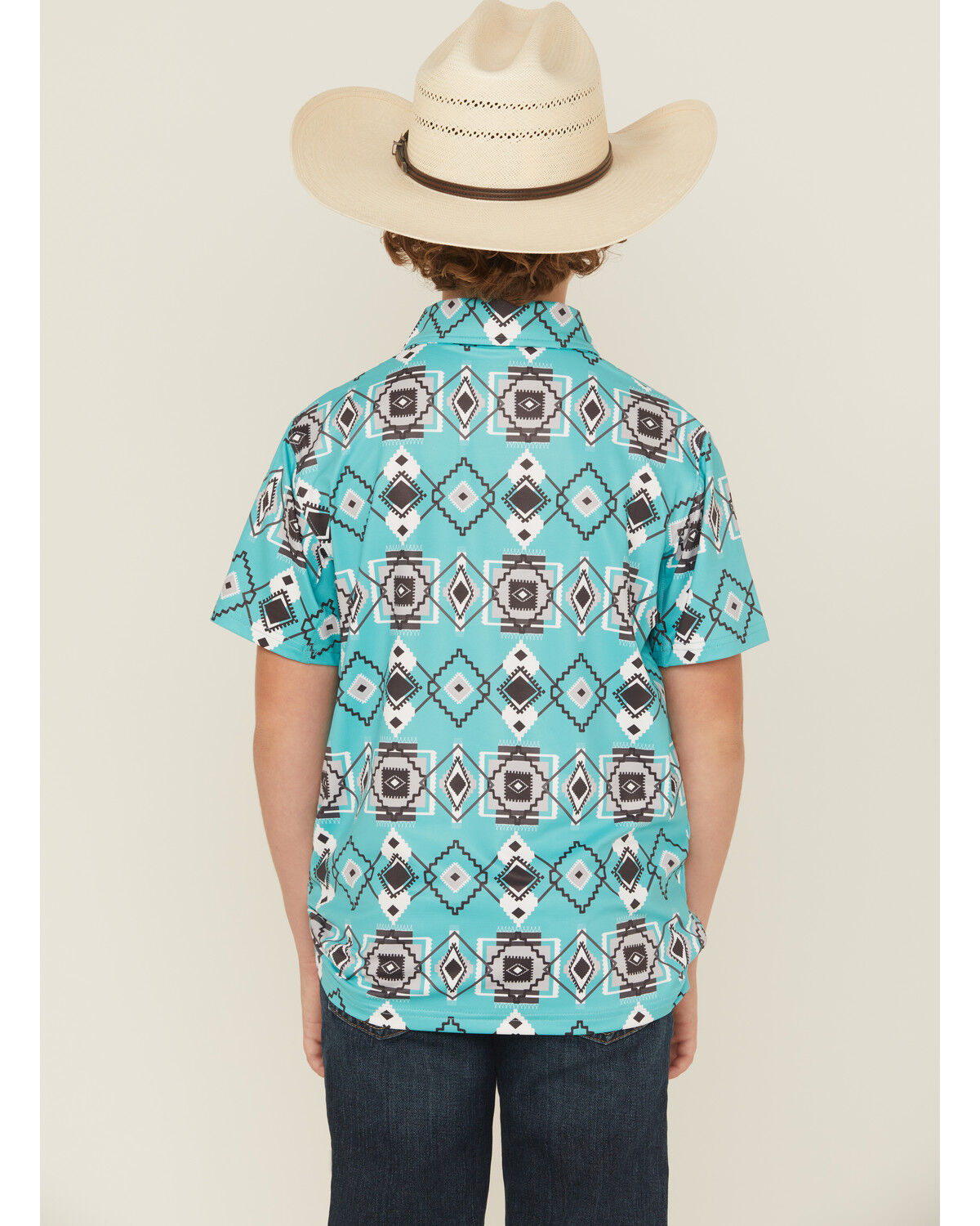 Hooey Boys' Southwestern Print Short Sleeve Button-Down Stretch Polo Shirt