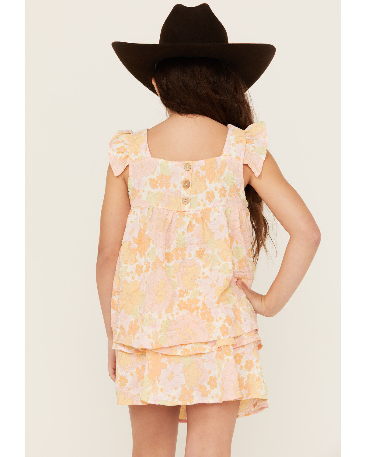 Hayden LA Girls' Pale Print Ruffle Sleeve Top