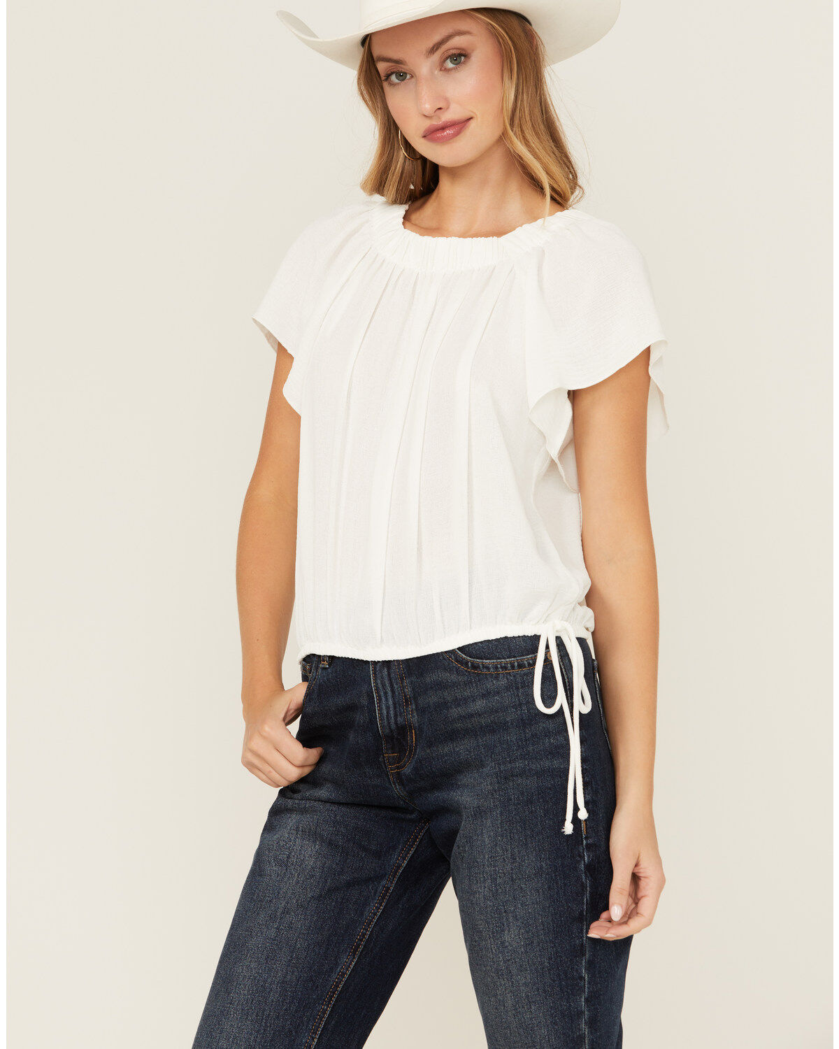 Wild Moss Women's Flutter Sleeve Peasant Top