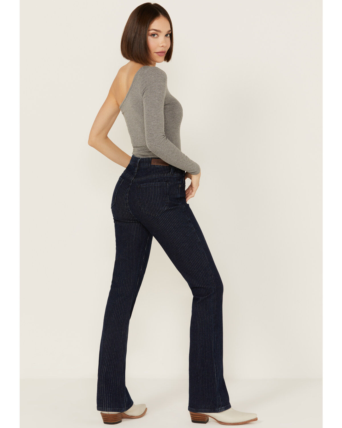 Rock & Roll Denim Women's Dark Wash High Rise Jacquard Striped Striped Bootcut Stretch Denim Jeans