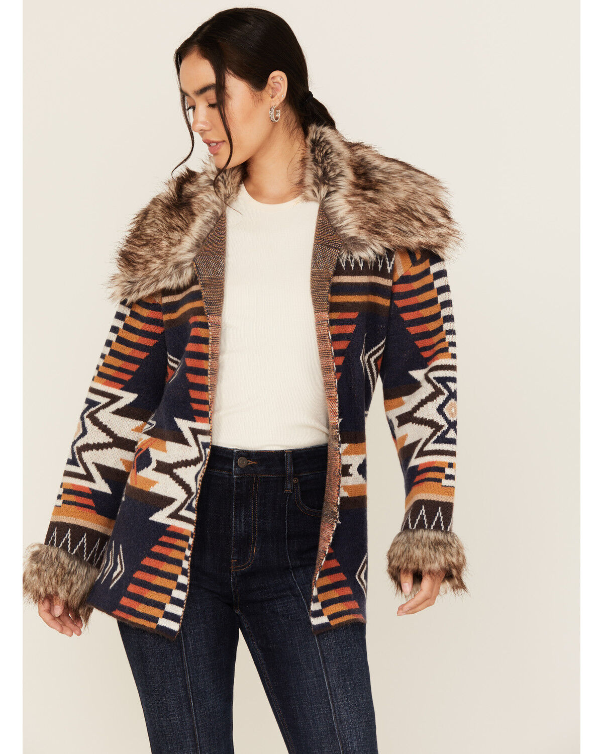Shyanne Women's Faux Fur Trim Belted Sweater