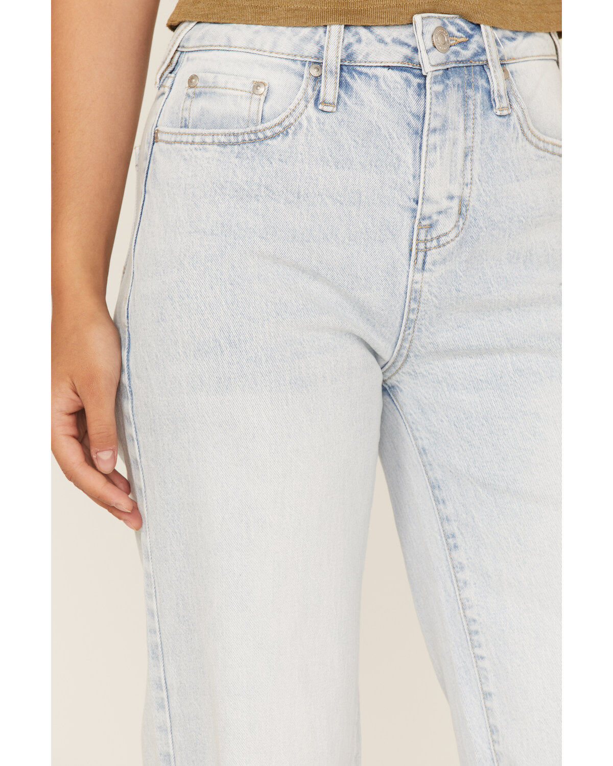 Cleo + Wolf Women's Light Wash High Rise Distressed Knee Flare Jeans