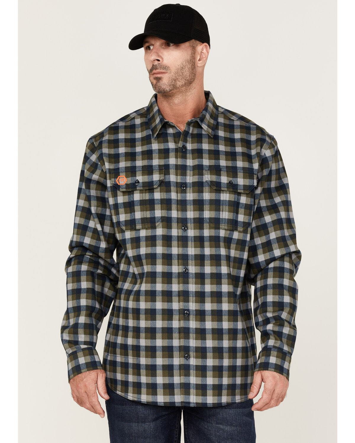 Hawx Men's FR Buffalo Plaid Print Long Sleeve Button-Down Work Shirt - Big
