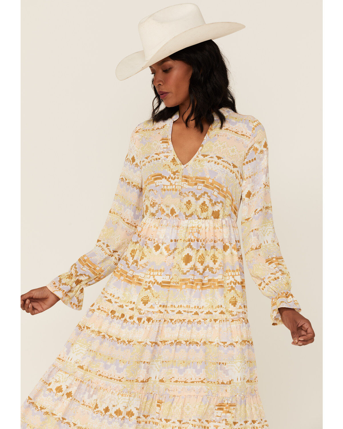 Shyanne Women's Watercolor Southwestern Long Sleeve Maxi Dress