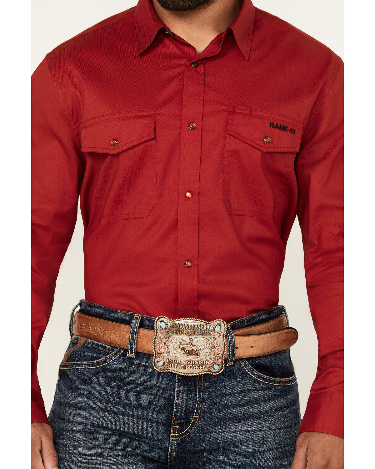 RANK 45® Men's Ruffalo Solid Long Sleeve Pearl Snap Performance Western Shirt