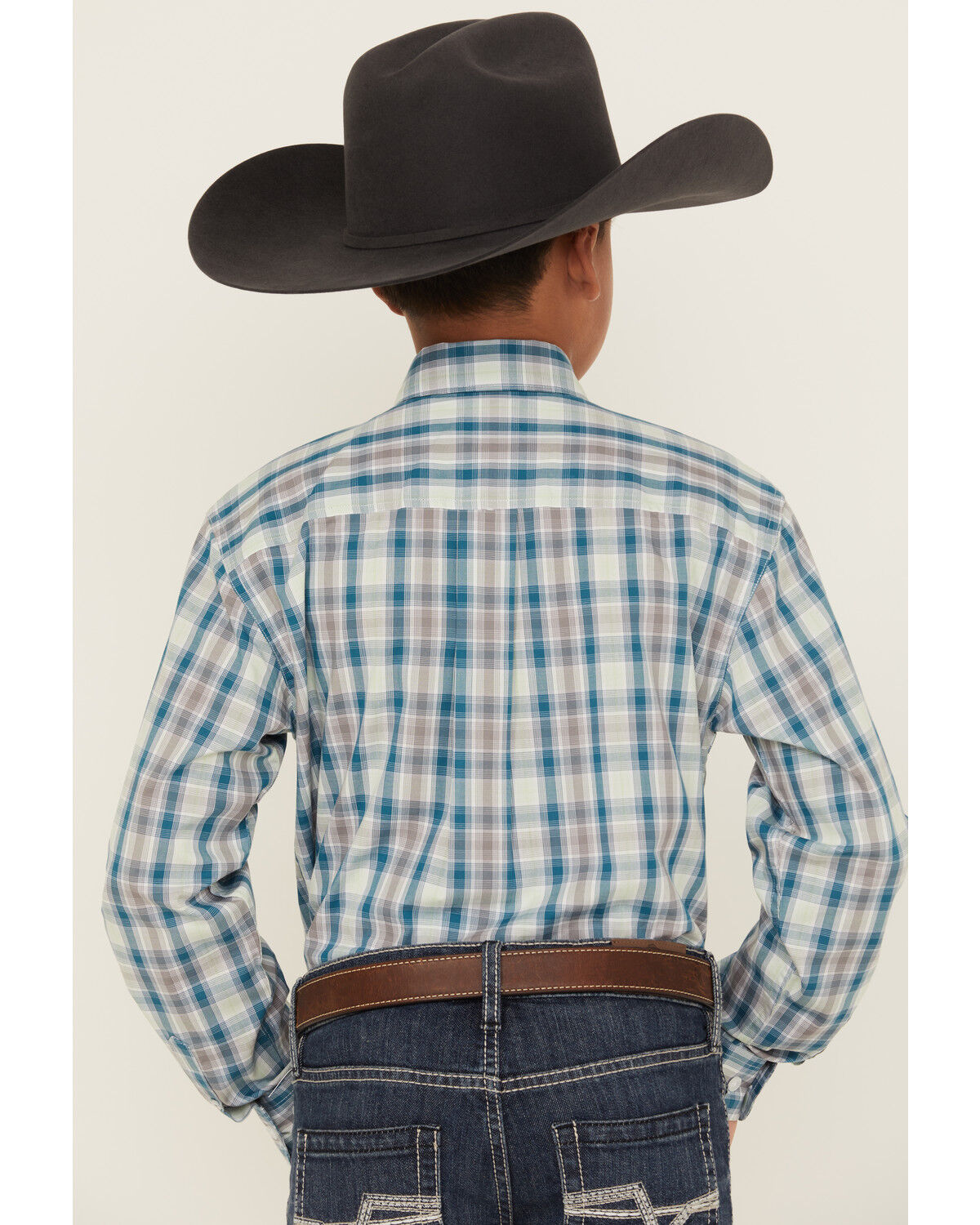 Cinch Boys' Plaid Print Long Sleeve Button-Down Western Shirt