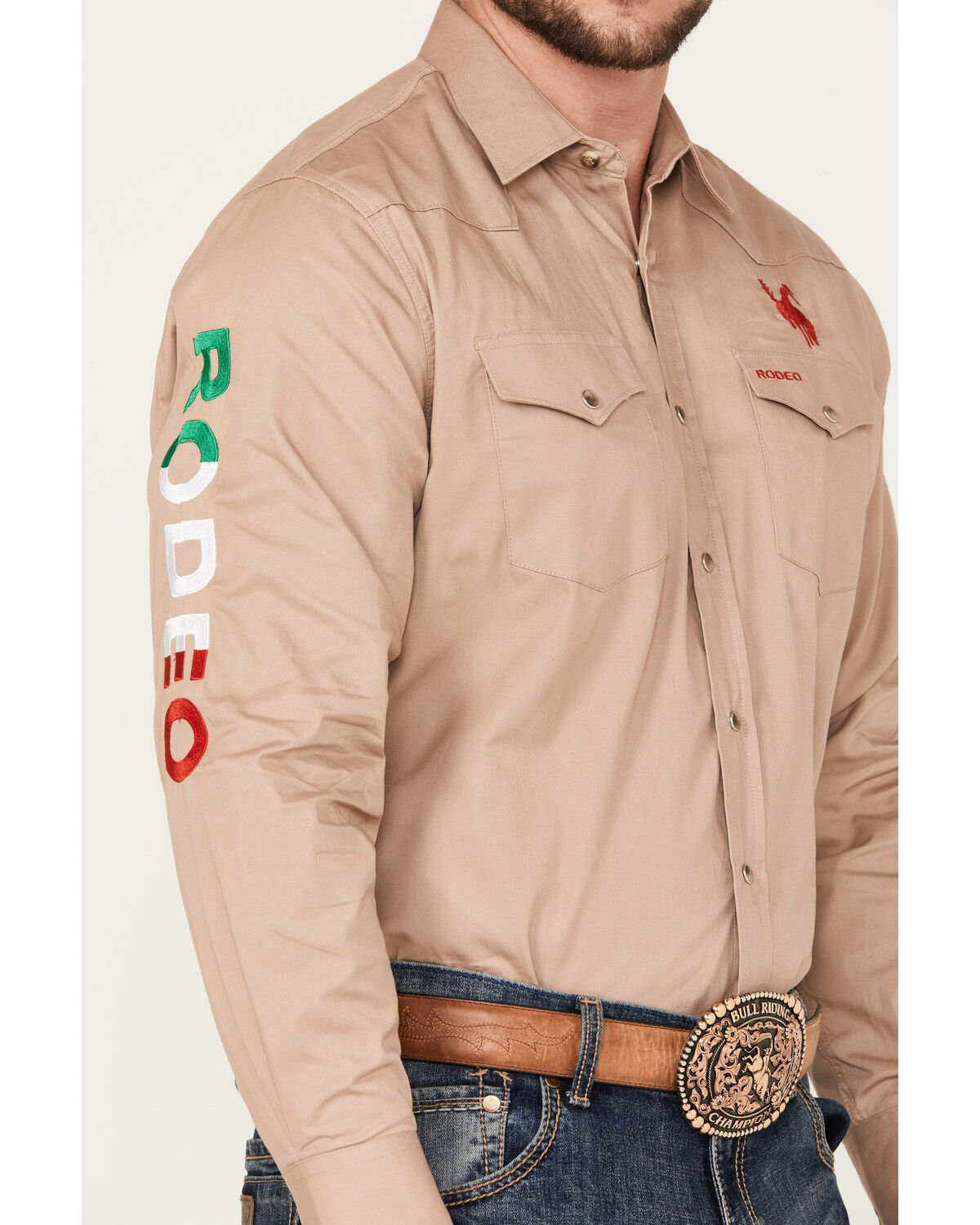 Rodeo Clothing Men's Mexico Flag Long Sleeve Snap Western Shirt