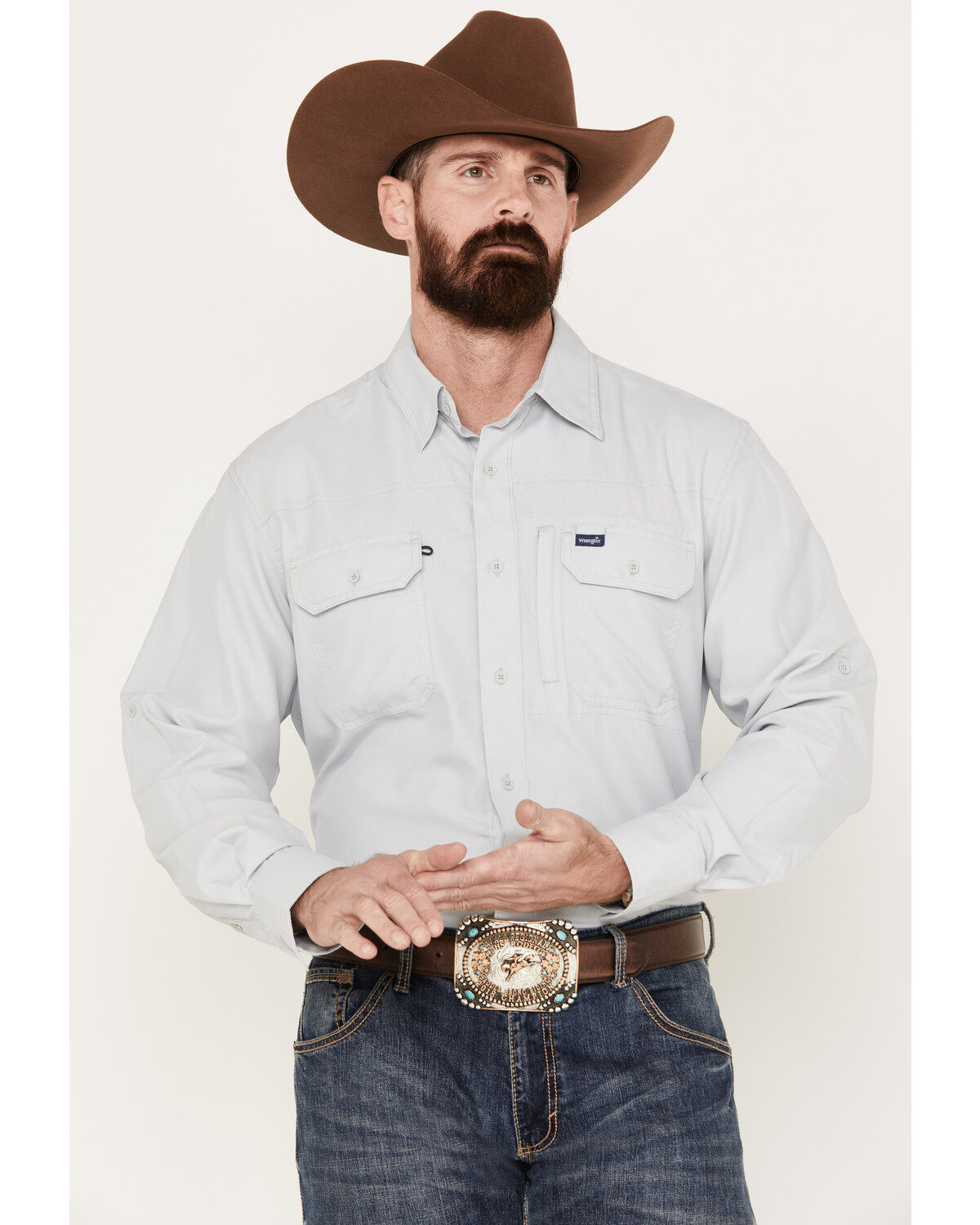Wrangler Men's Solid Performance Long Sleeve Button-Down Shirt
