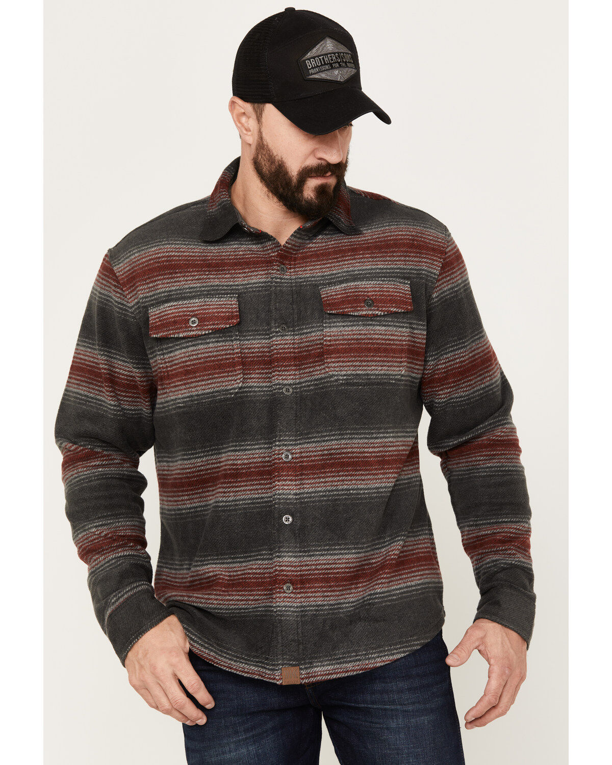 Dakota Grizzly Men's Bowie Button Down Long Sleeve Striped Western Fleece Shirt