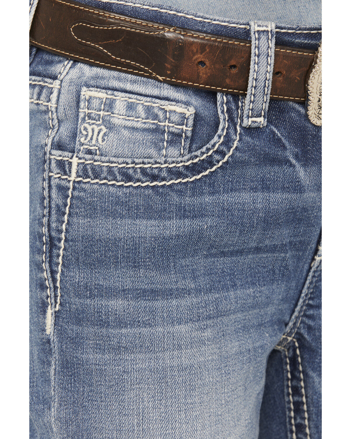 Miss Me Girls' Dark Wash Sequins Fleur de Lis Stretch Bootcut Jeans